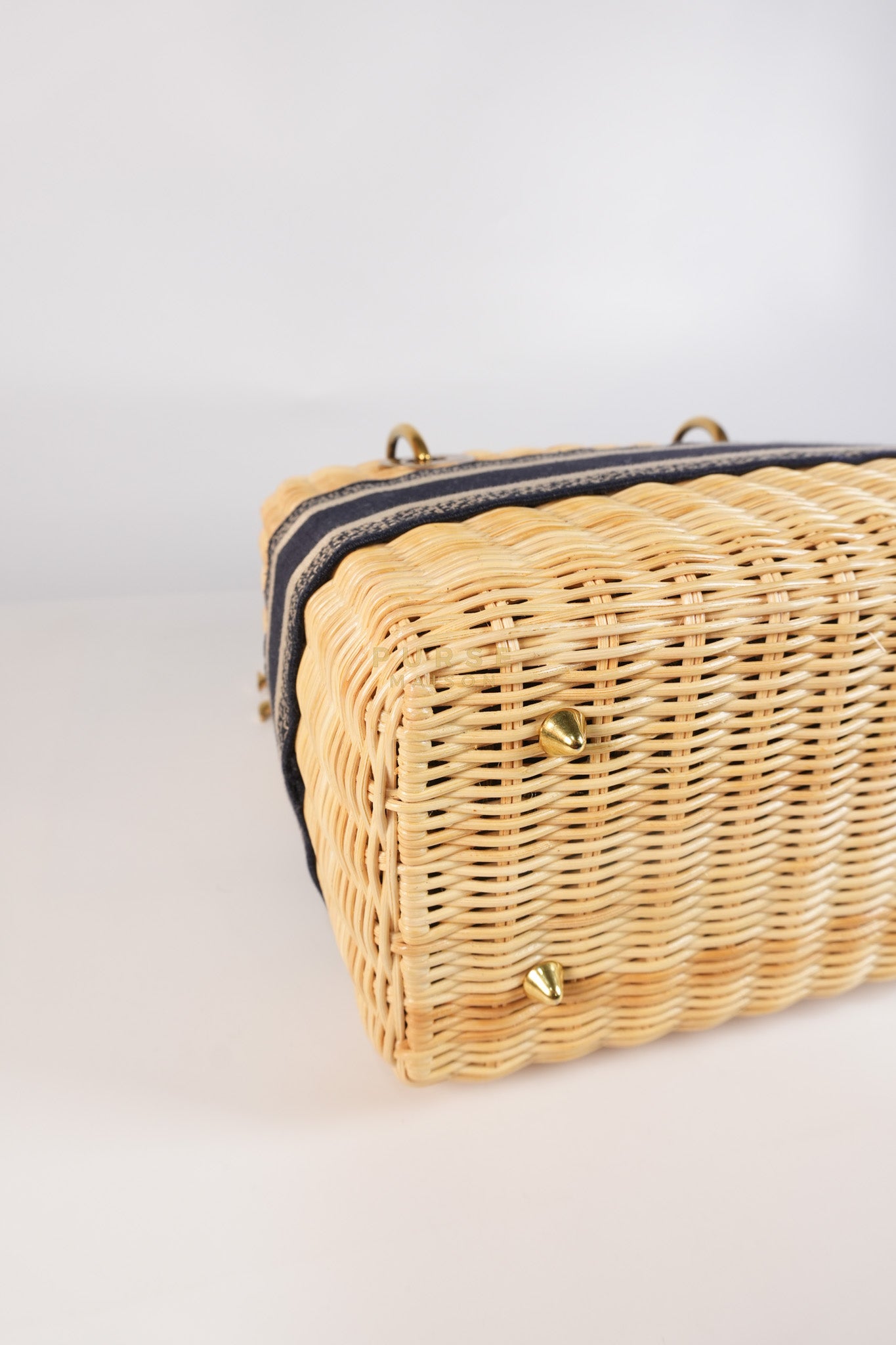 Lady Dior Wicker Medium in Blue Natural Rattan & Oblique Jacquard | Purse Maison Luxury Bags Shop