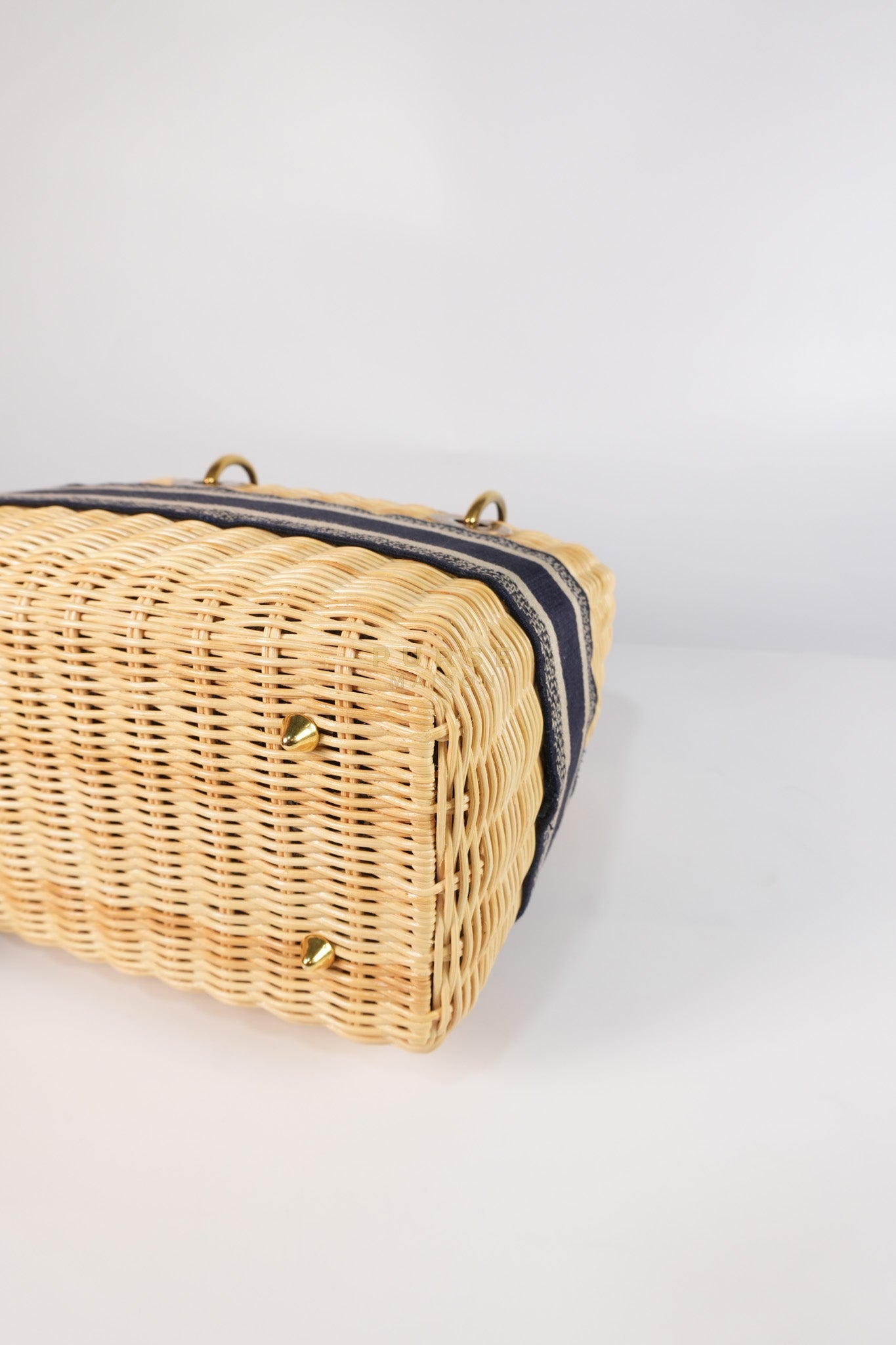 Lady Dior Wicker Medium in Blue Natural Rattan & Oblique Jacquard | Purse Maison Luxury Bags Shop