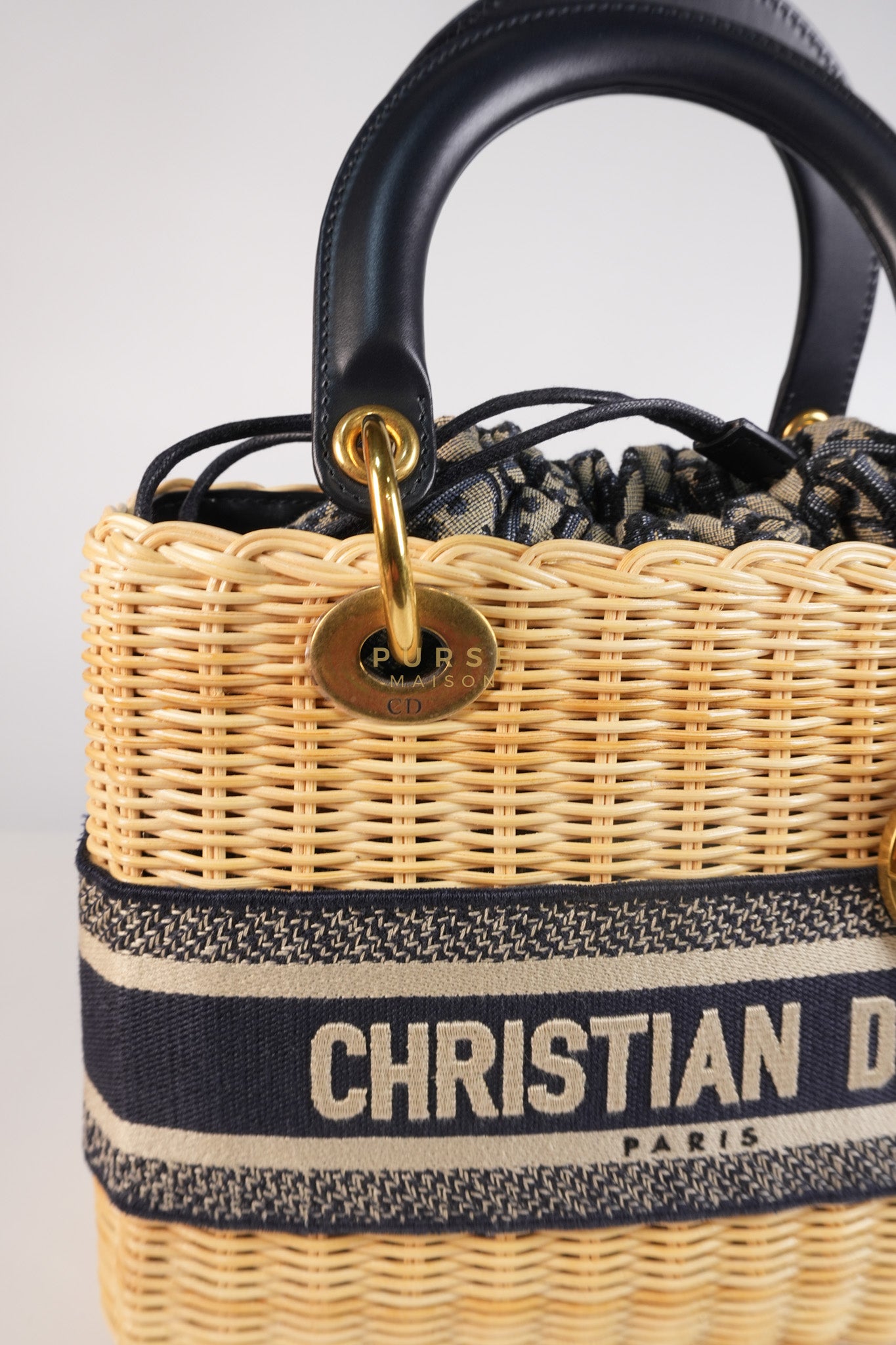 Lady Dior Wicker Medium in Blue Natural Rattan & Oblique Jacquard | Purse Maison Luxury Bags Shop