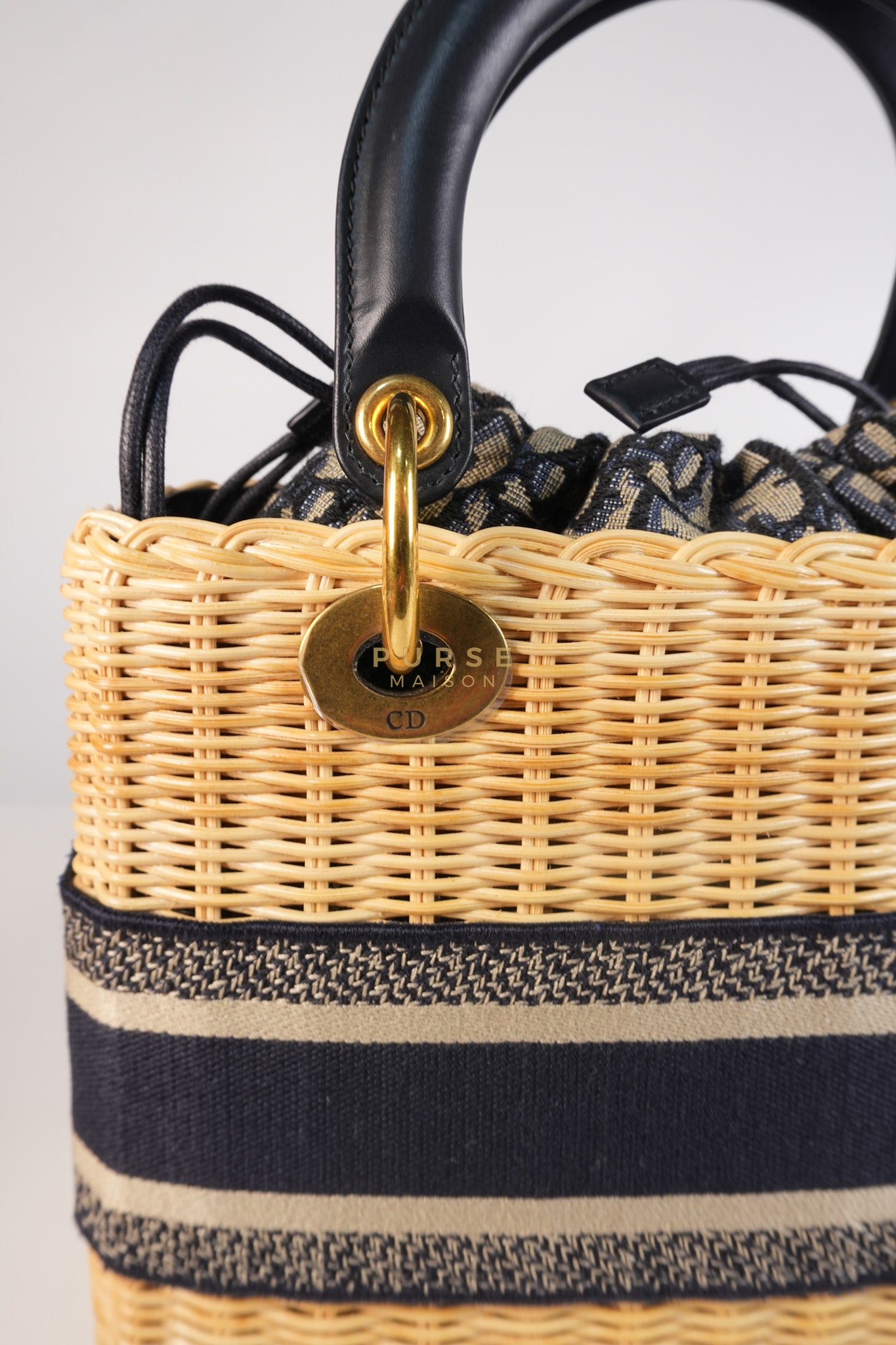 Lady Dior Wicker Medium in Blue Natural Rattan & Oblique Jacquard | Purse Maison Luxury Bags Shop