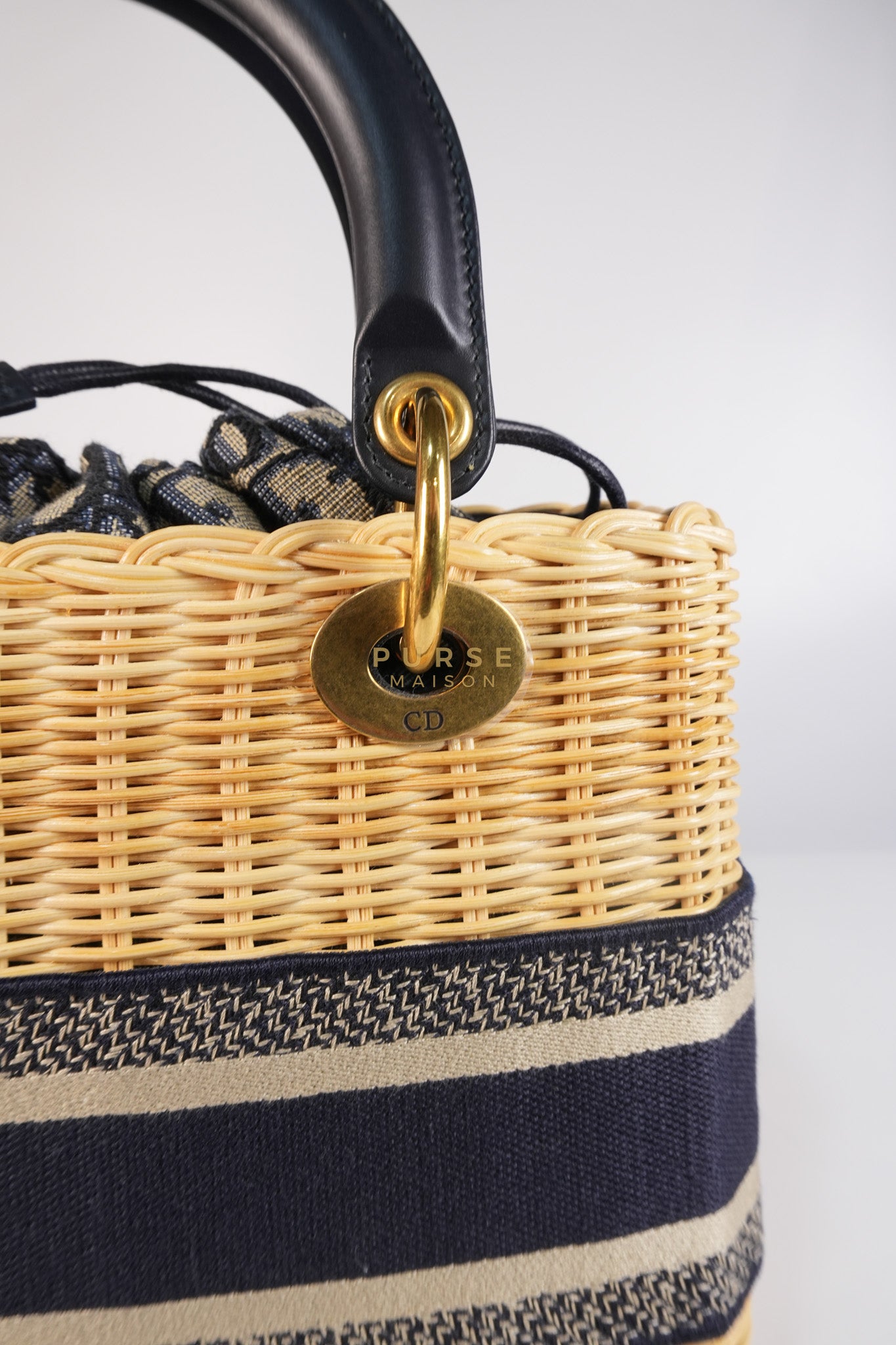 Lady Dior Wicker Medium in Blue Natural Rattan & Oblique Jacquard | Purse Maison Luxury Bags Shop