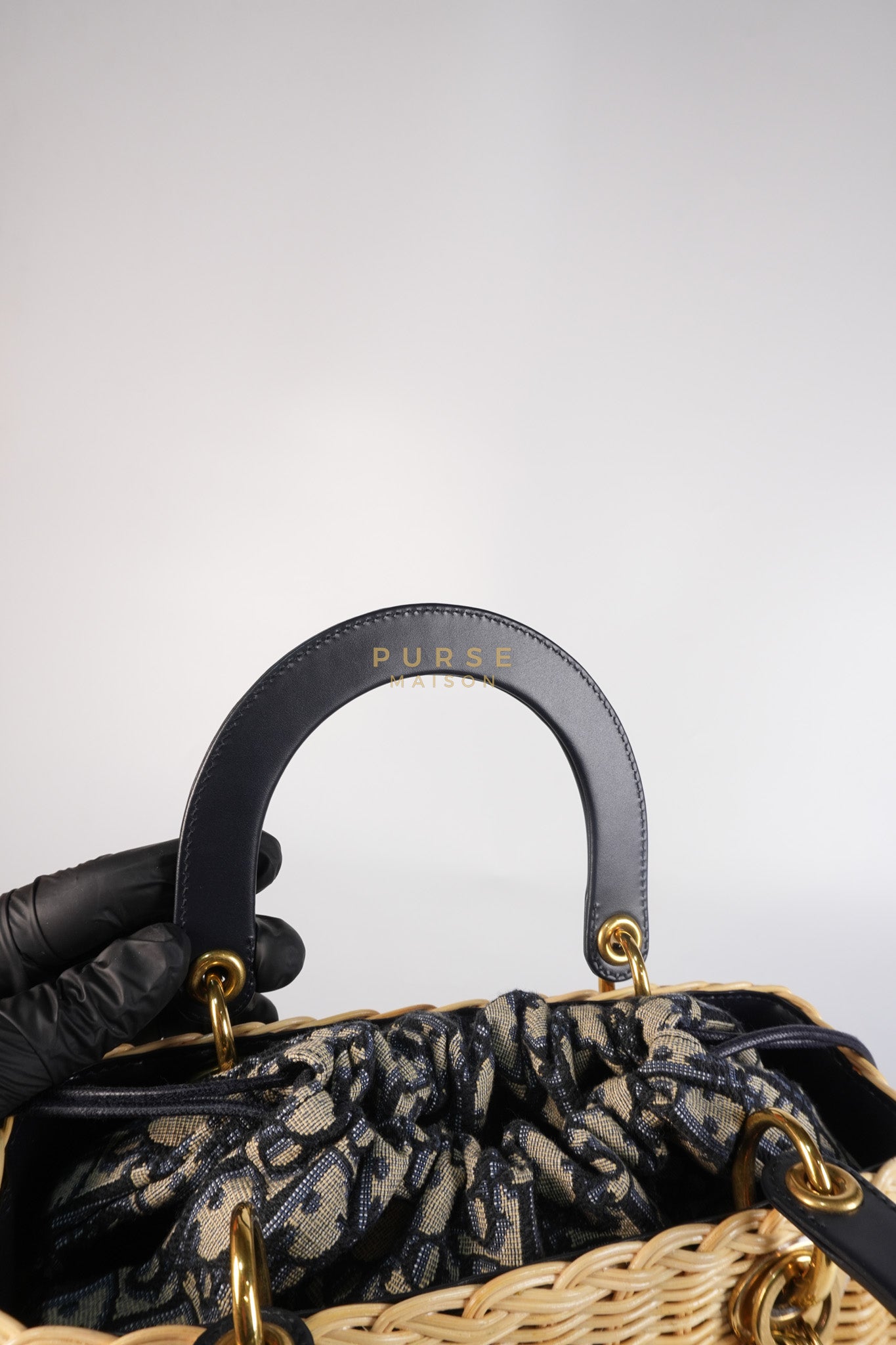 Lady Dior Wicker Medium in Blue Natural Rattan & Oblique Jacquard | Purse Maison Luxury Bags Shop