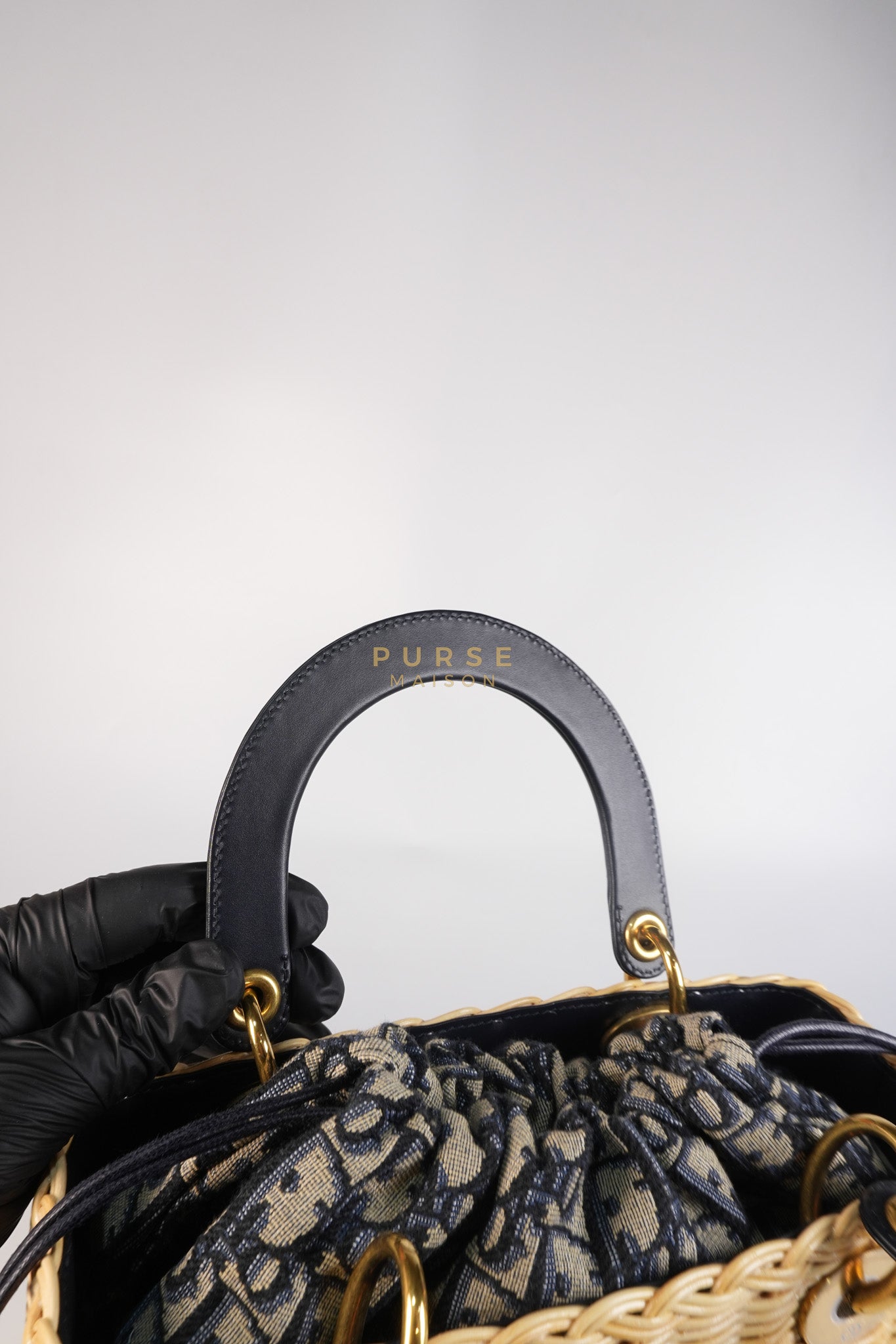 Lady Dior Wicker Medium in Blue Natural Rattan & Oblique Jacquard | Purse Maison Luxury Bags Shop