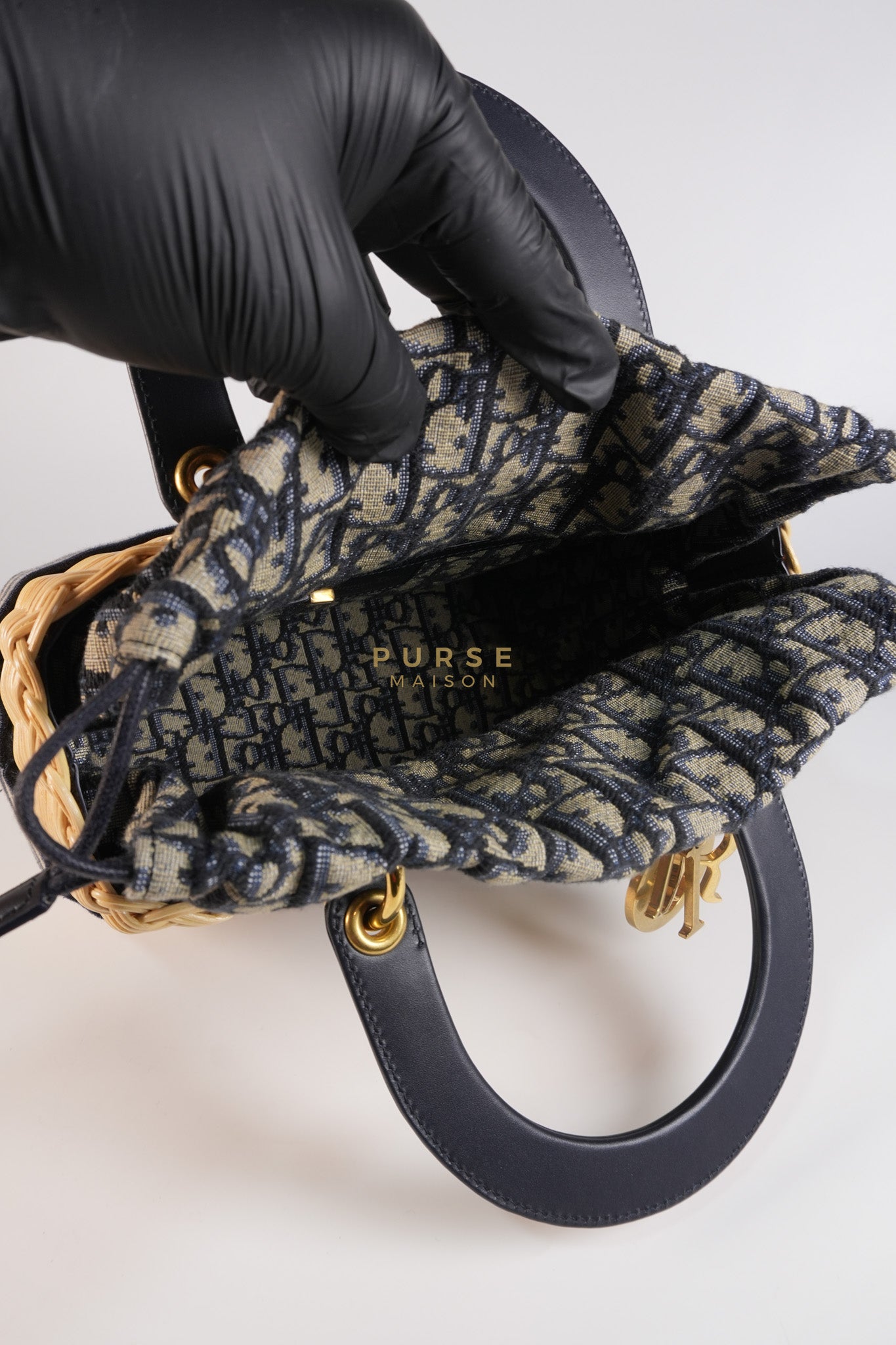 Lady Dior Wicker Medium in Blue Natural Rattan & Oblique Jacquard | Purse Maison Luxury Bags Shop