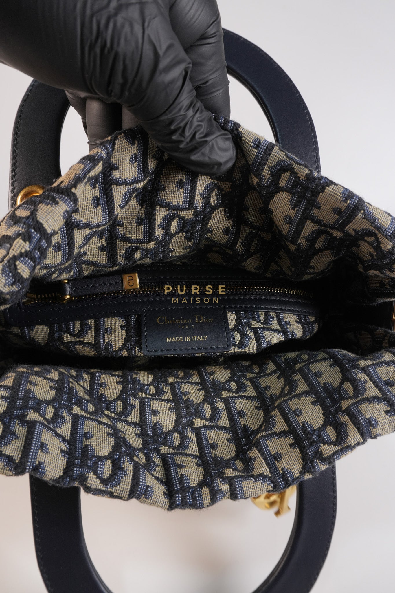 Lady Dior Wicker Medium in Blue Natural Rattan & Oblique Jacquard | Purse Maison Luxury Bags Shop