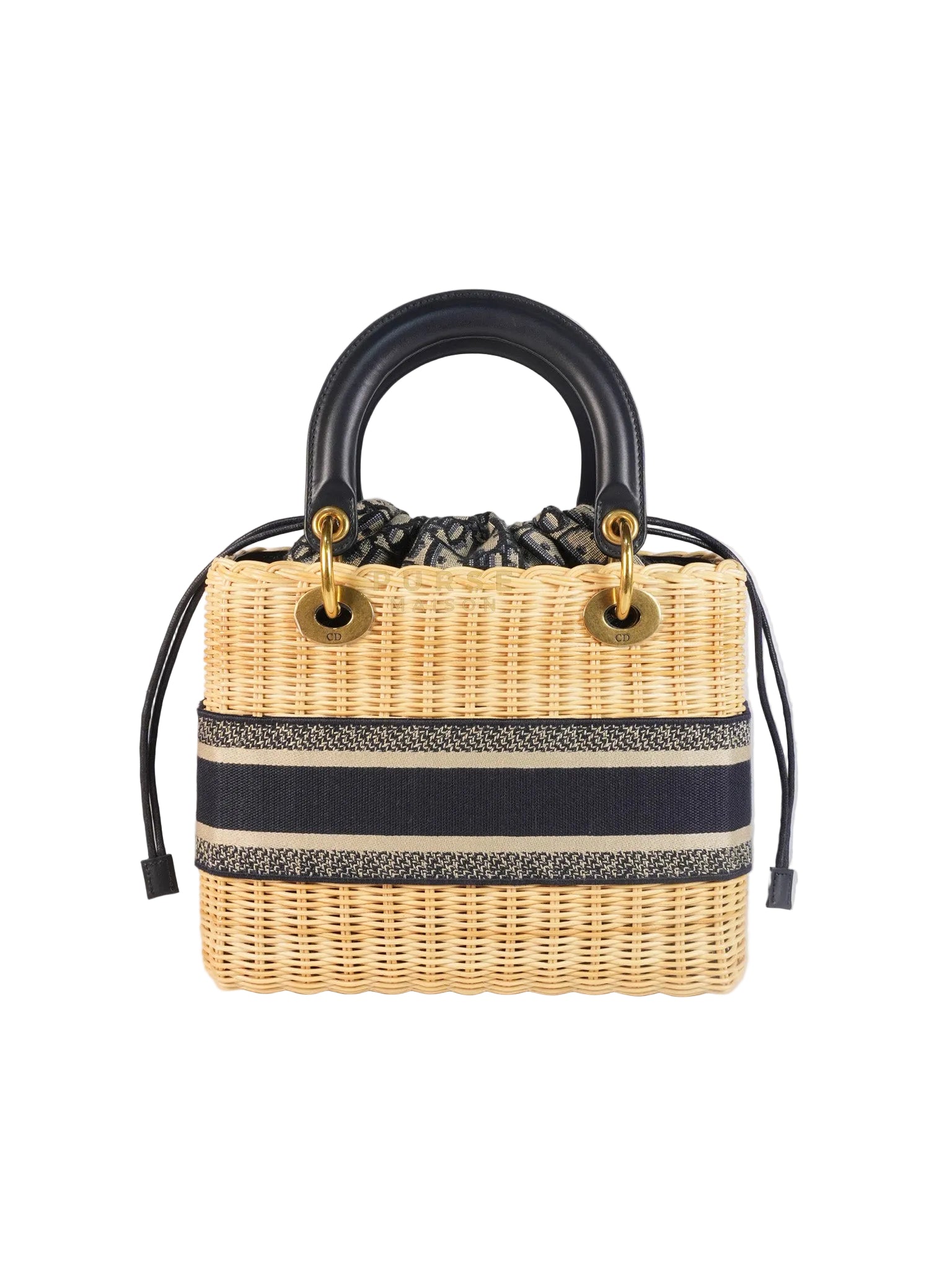 Lady Dior Wicker Medium in Blue Natural Rattan & Oblique Jacquard | Purse Maison Luxury Bags Shop