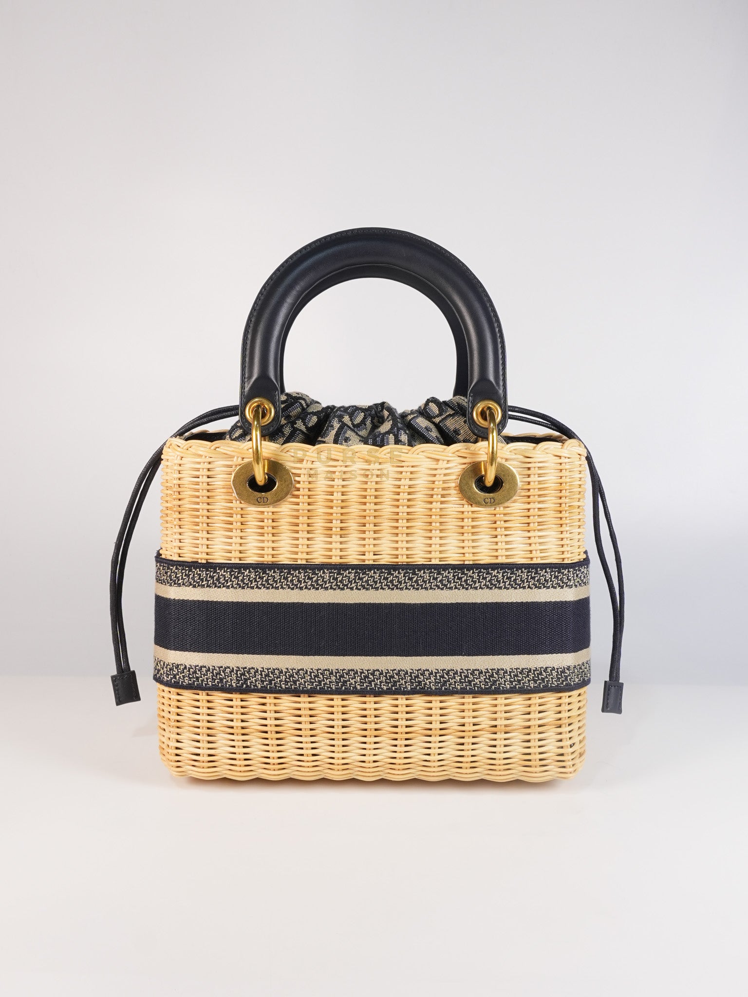 Lady Dior Wicker Medium in Blue Natural Rattan & Oblique Jacquard | Purse Maison Luxury Bags Shop