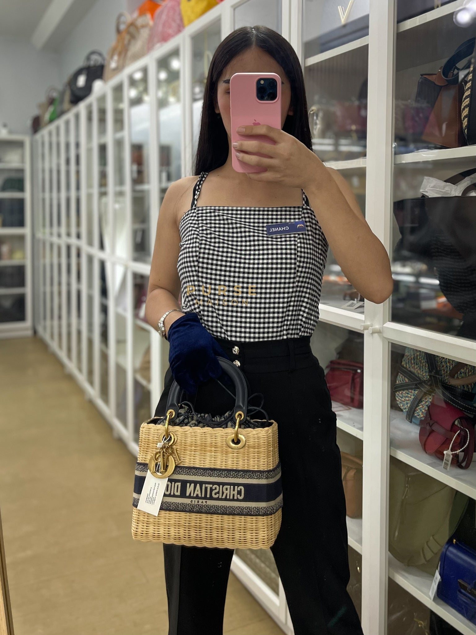 Lady Dior Wicker Medium in Blue Natural Rattan & Oblique Jacquard | Purse Maison Luxury Bags Shop