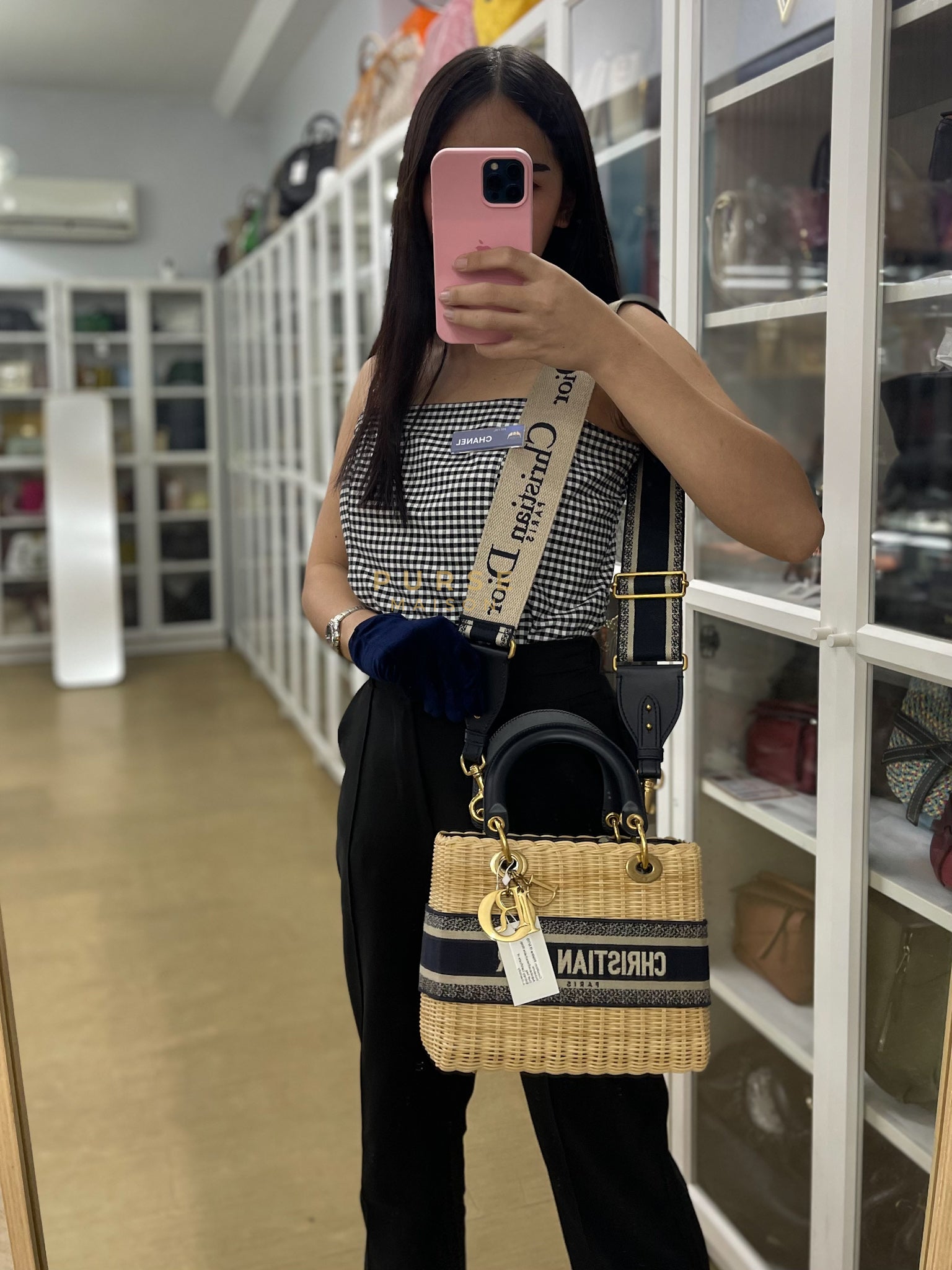 Lady Dior Wicker Medium in Blue Natural Rattan & Oblique Jacquard | Purse Maison Luxury Bags Shop