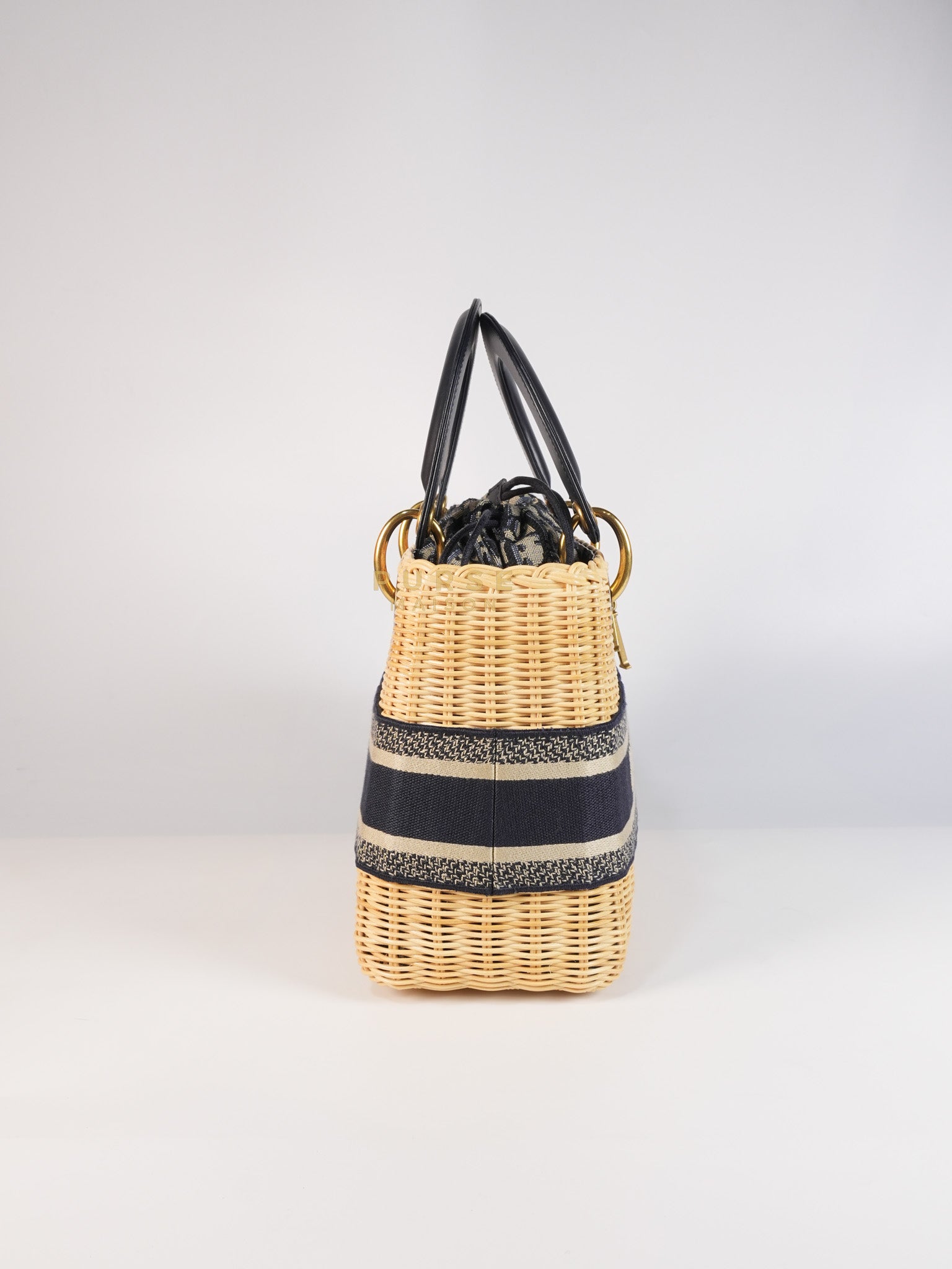 Lady Dior Wicker Medium in Blue Natural Rattan & Oblique Jacquard | Purse Maison Luxury Bags Shop