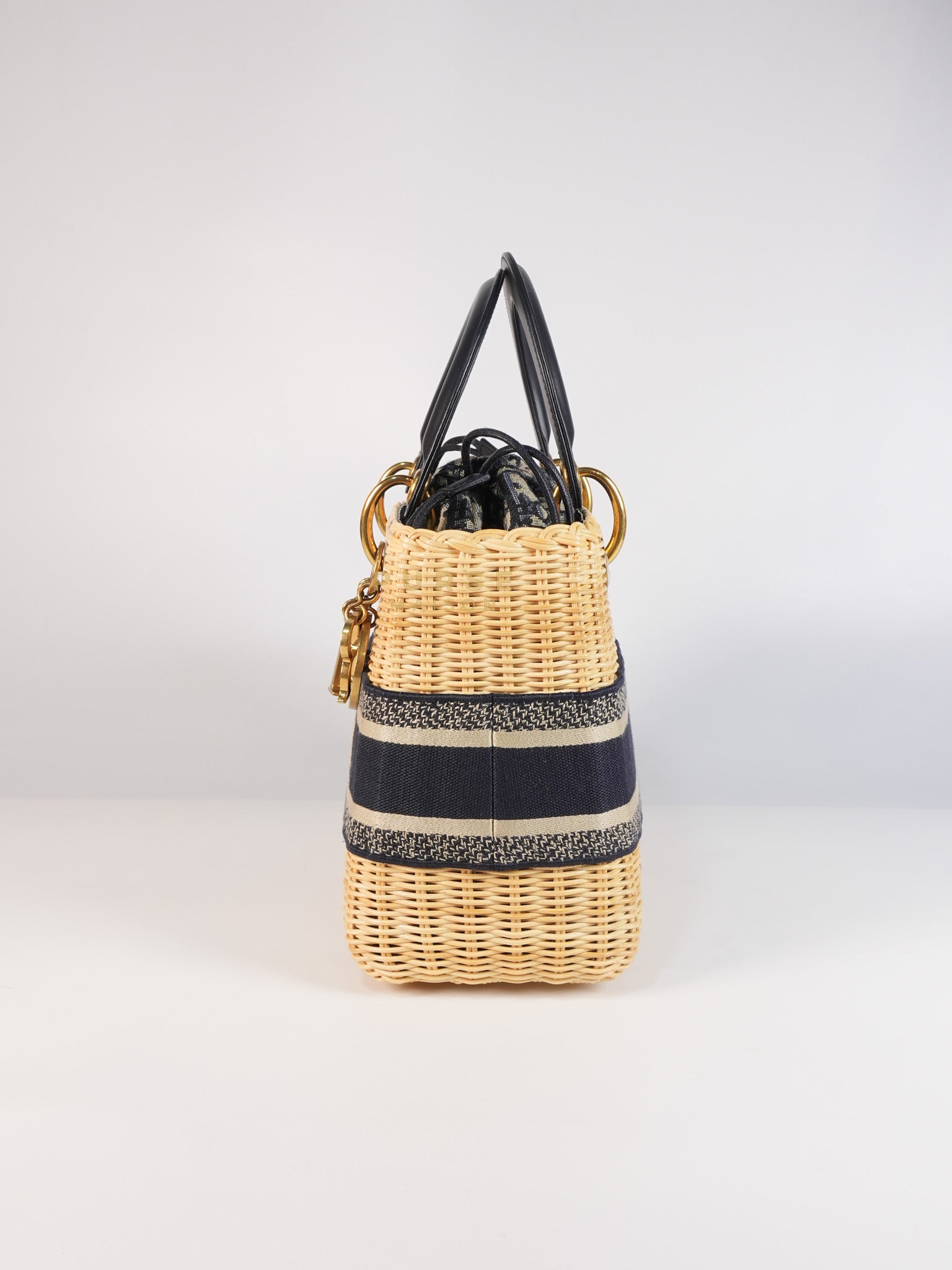 Lady Dior Wicker Medium in Blue Natural Rattan & Oblique Jacquard | Purse Maison Luxury Bags Shop