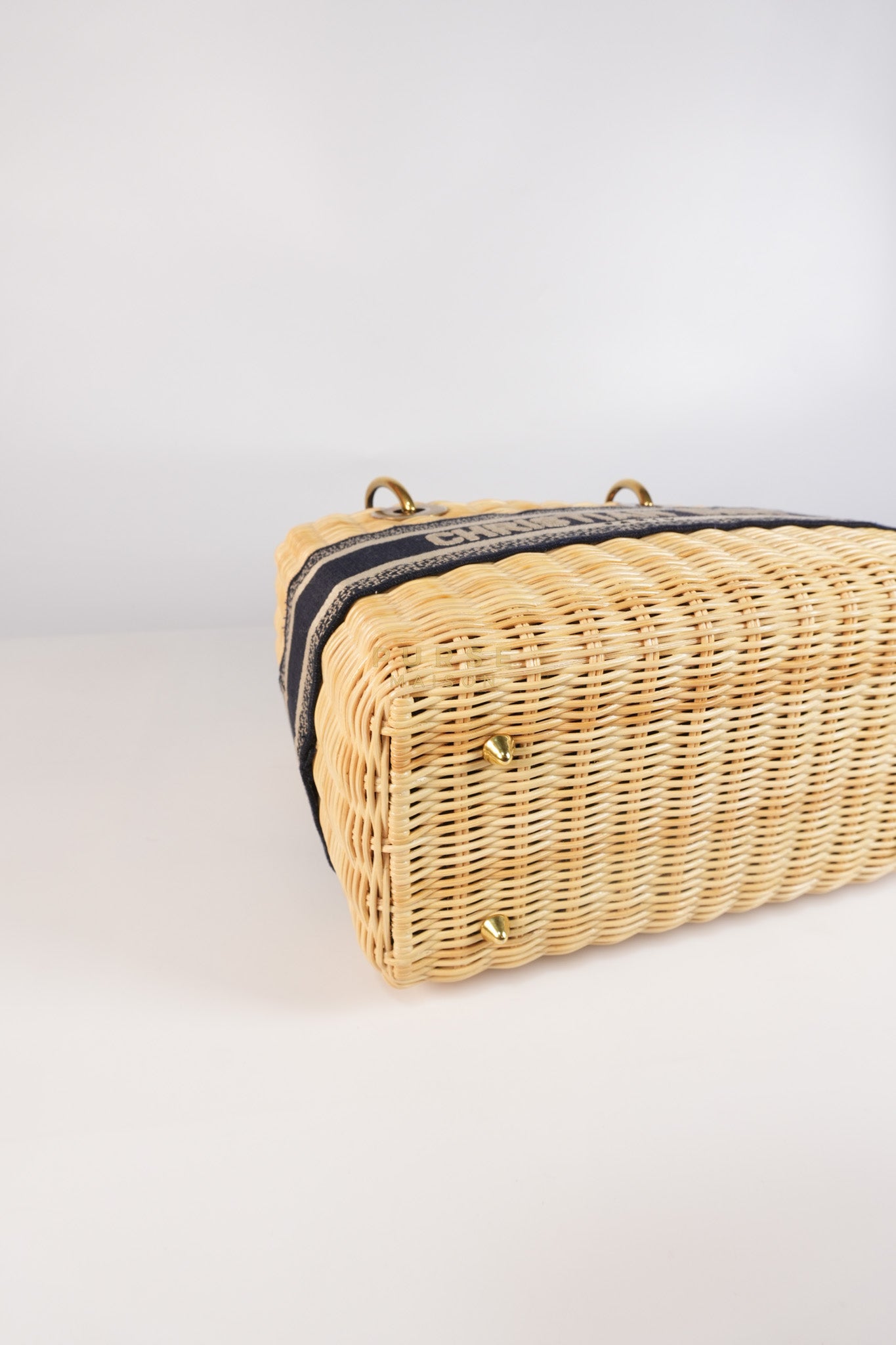 Lady Dior Wicker Medium in Blue Natural Rattan & Oblique Jacquard | Purse Maison Luxury Bags Shop