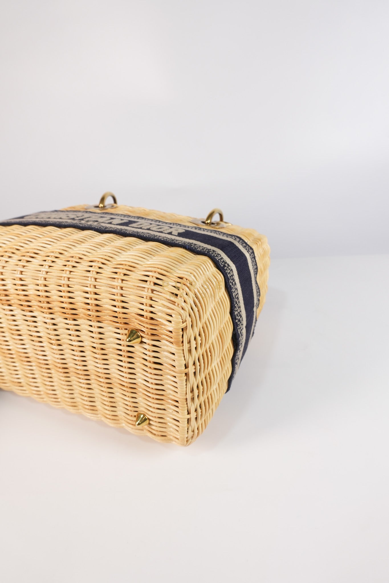 Lady Dior Wicker Medium in Blue Natural Rattan & Oblique Jacquard | Purse Maison Luxury Bags Shop