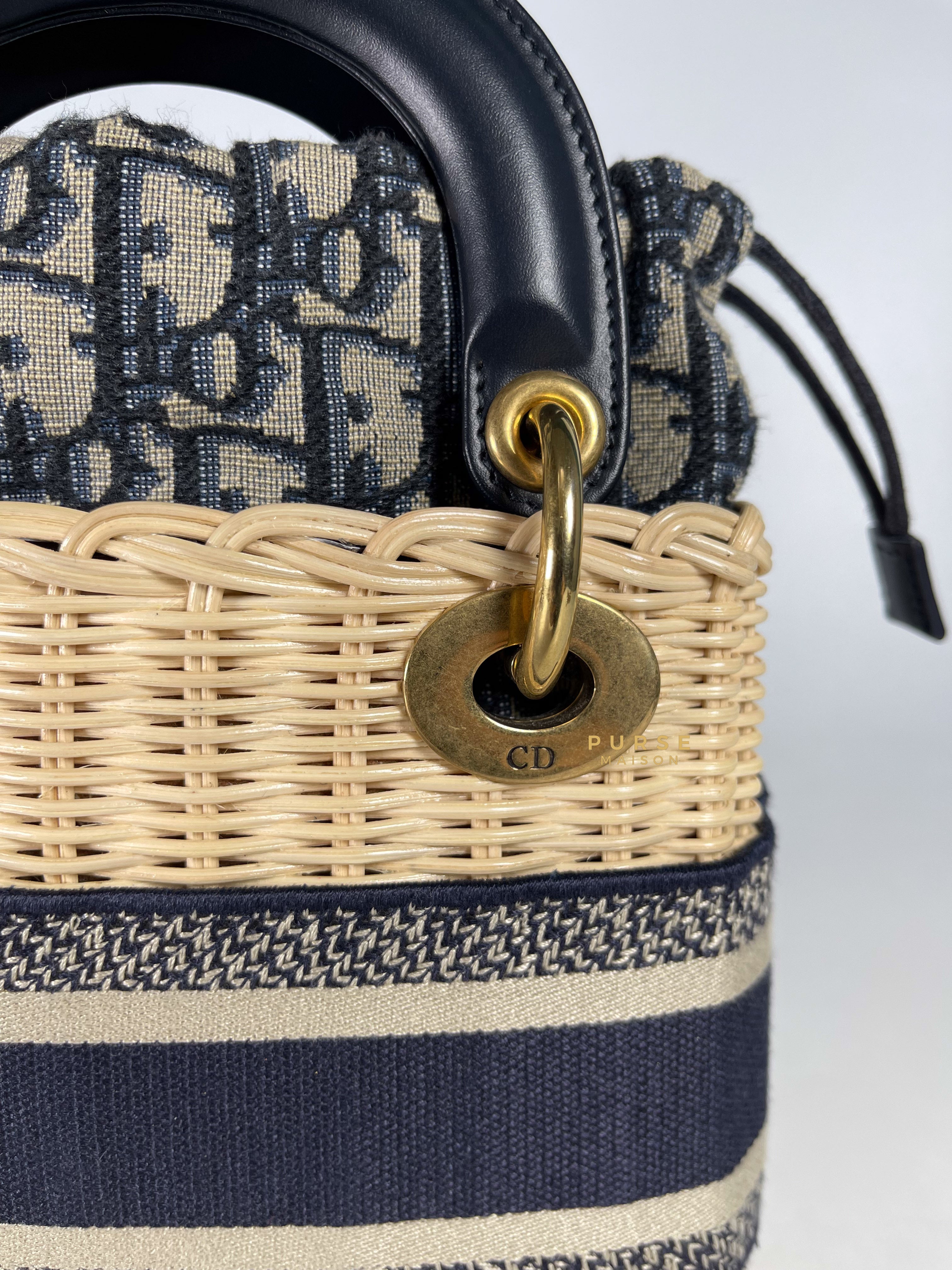 Christian Dior Lady Dior Bag Wicker and Oblique Canvas Mini | Purse Maison Luxury Bags Shop