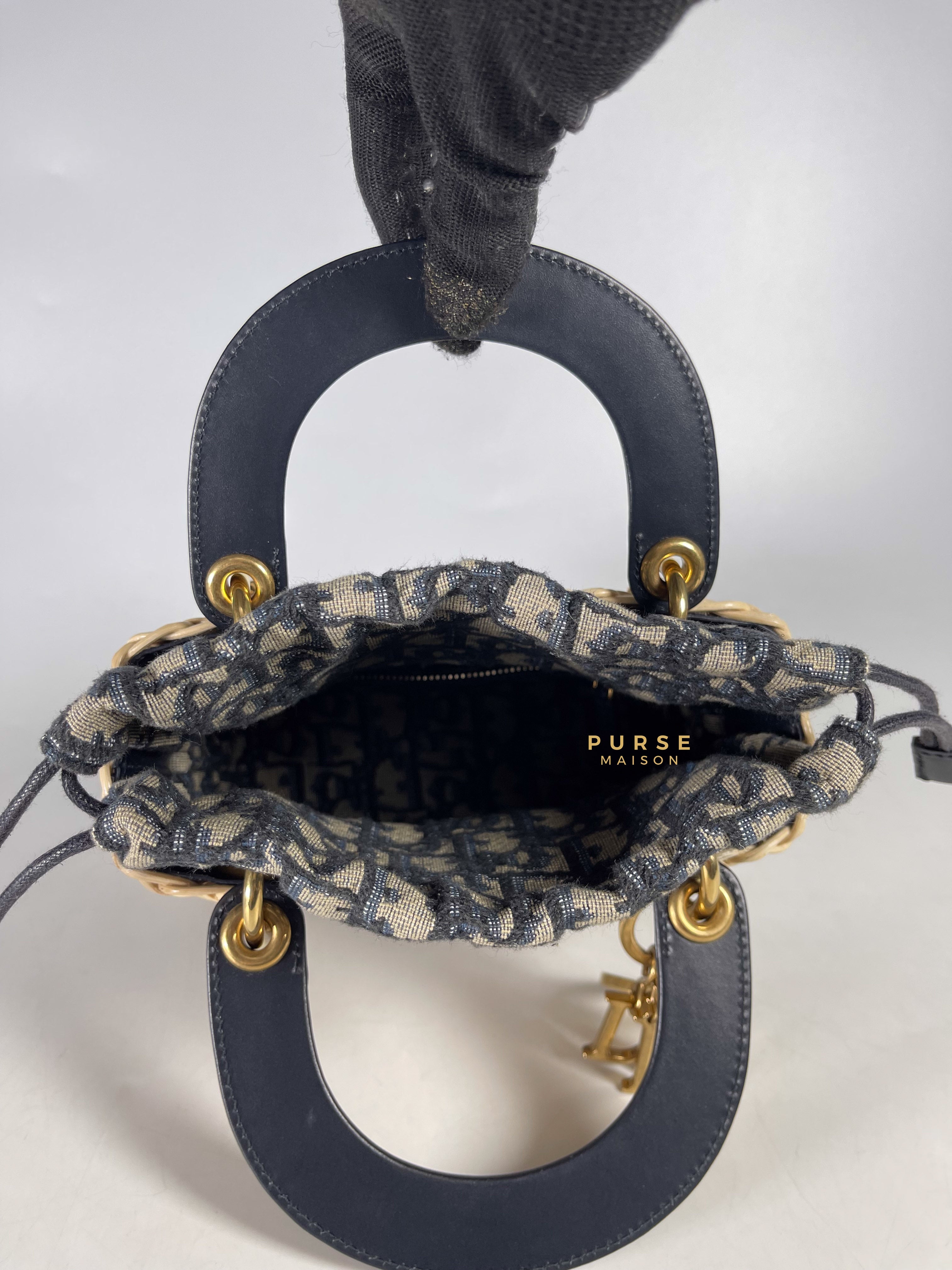 Christian Dior Lady Dior Bag Wicker and Oblique Canvas Mini | Purse Maison Luxury Bags Shop