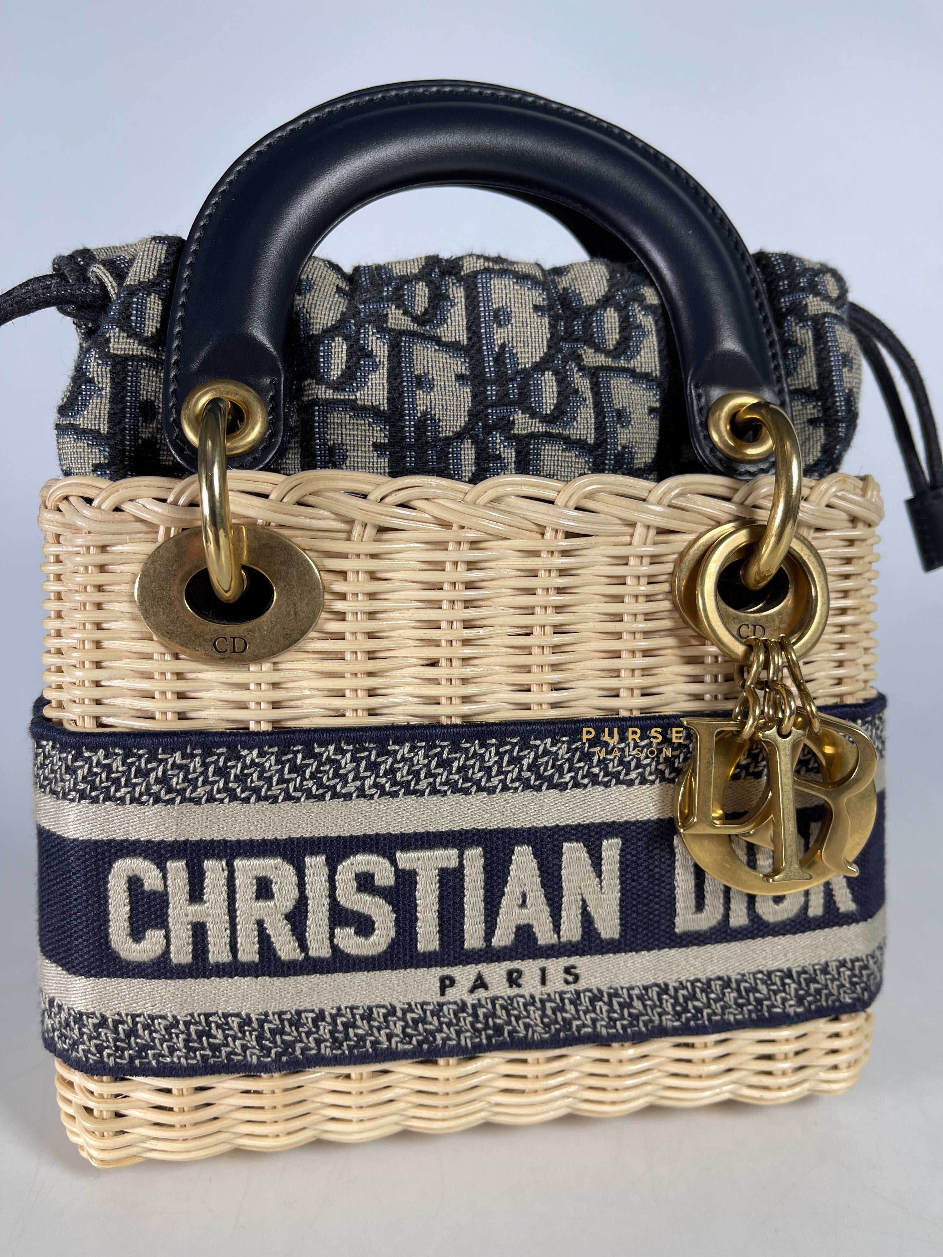 Christian Dior Lady Dior Bag Wicker and Oblique Canvas Mini | Purse Maison Luxury Bags Shop