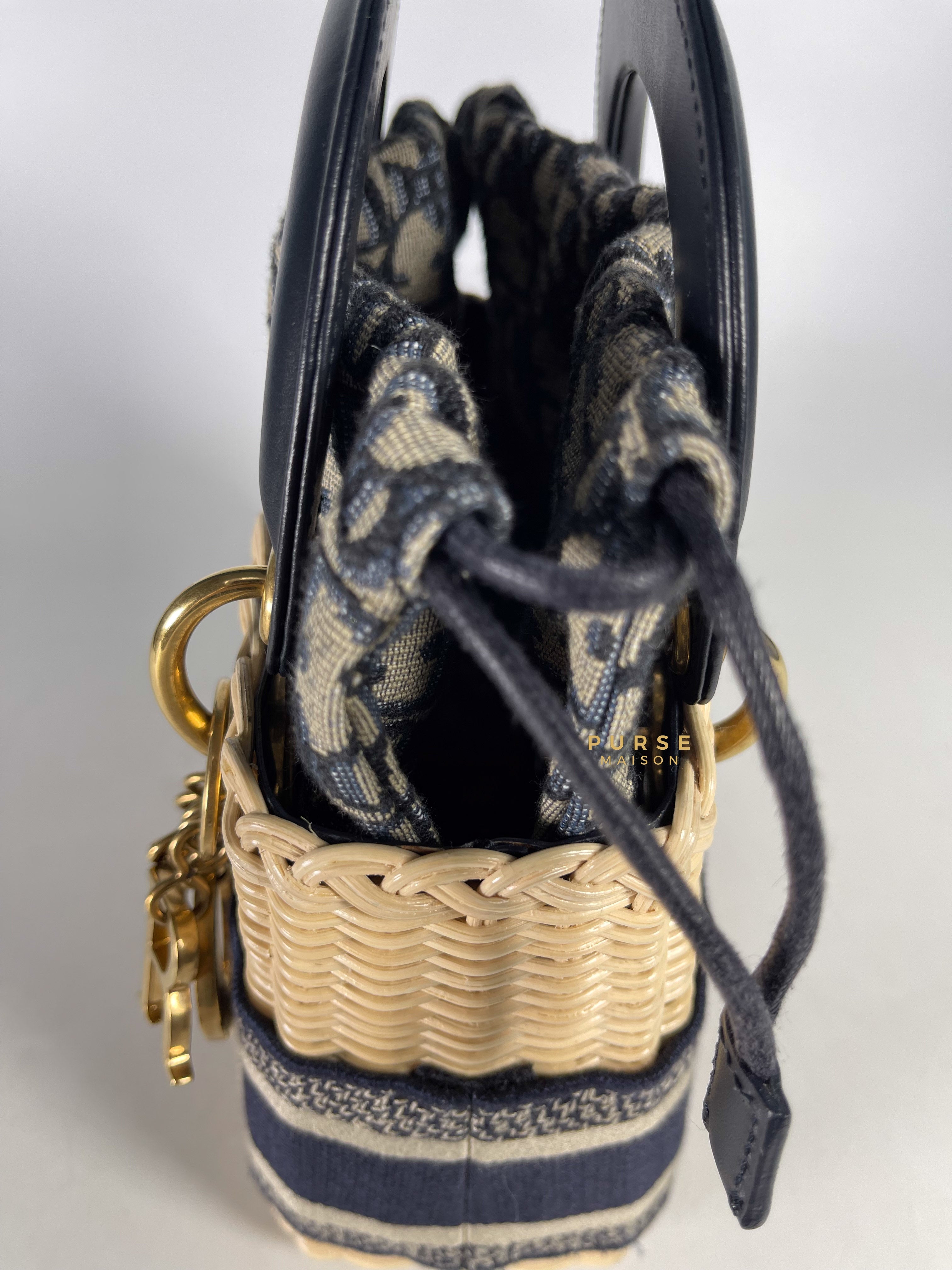 Christian Dior Lady Dior Bag Wicker and Oblique Canvas Mini | Purse Maison Luxury Bags Shop