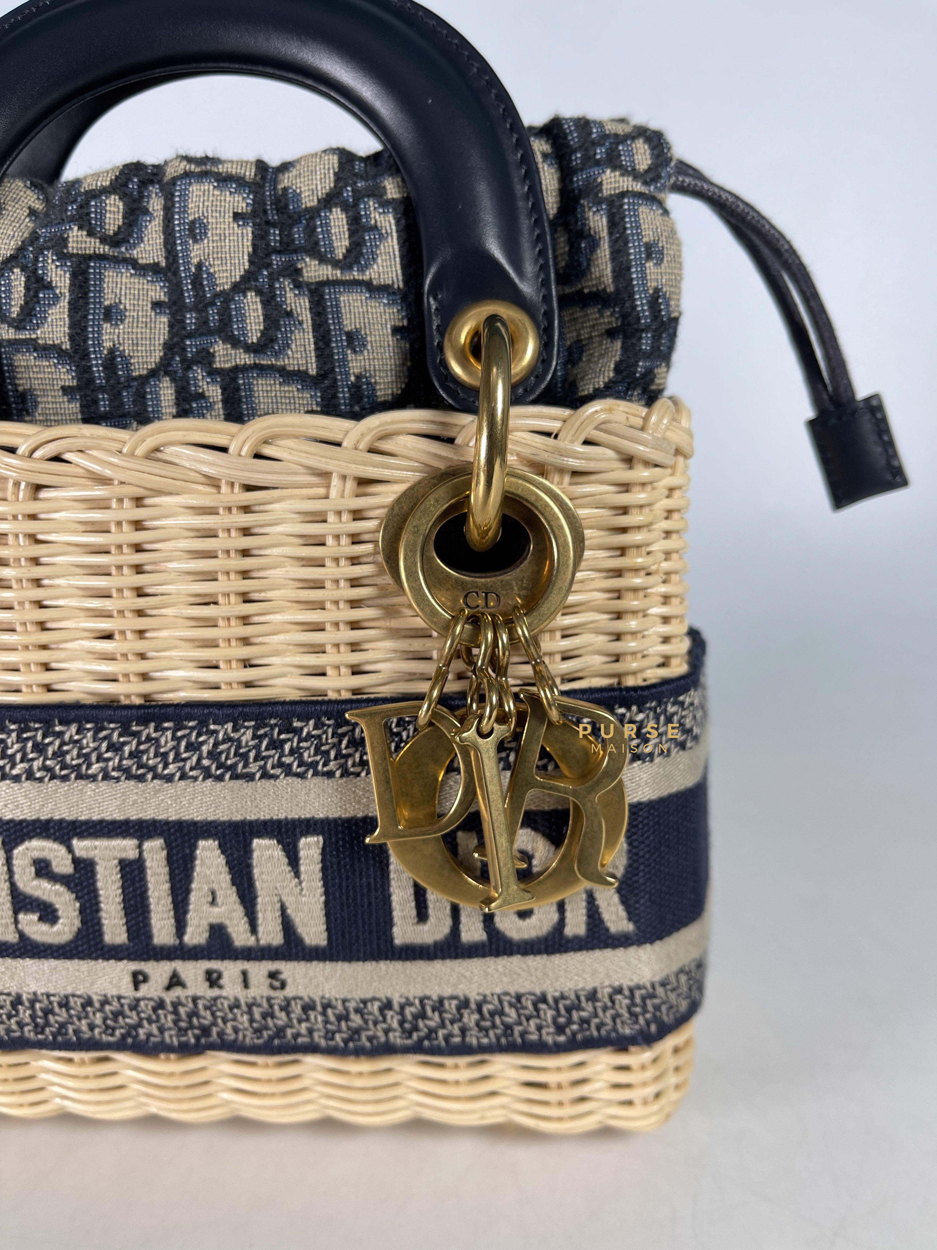 Christian Dior Lady Dior Bag Wicker and Oblique Canvas Mini | Purse Maison Luxury Bags Shop