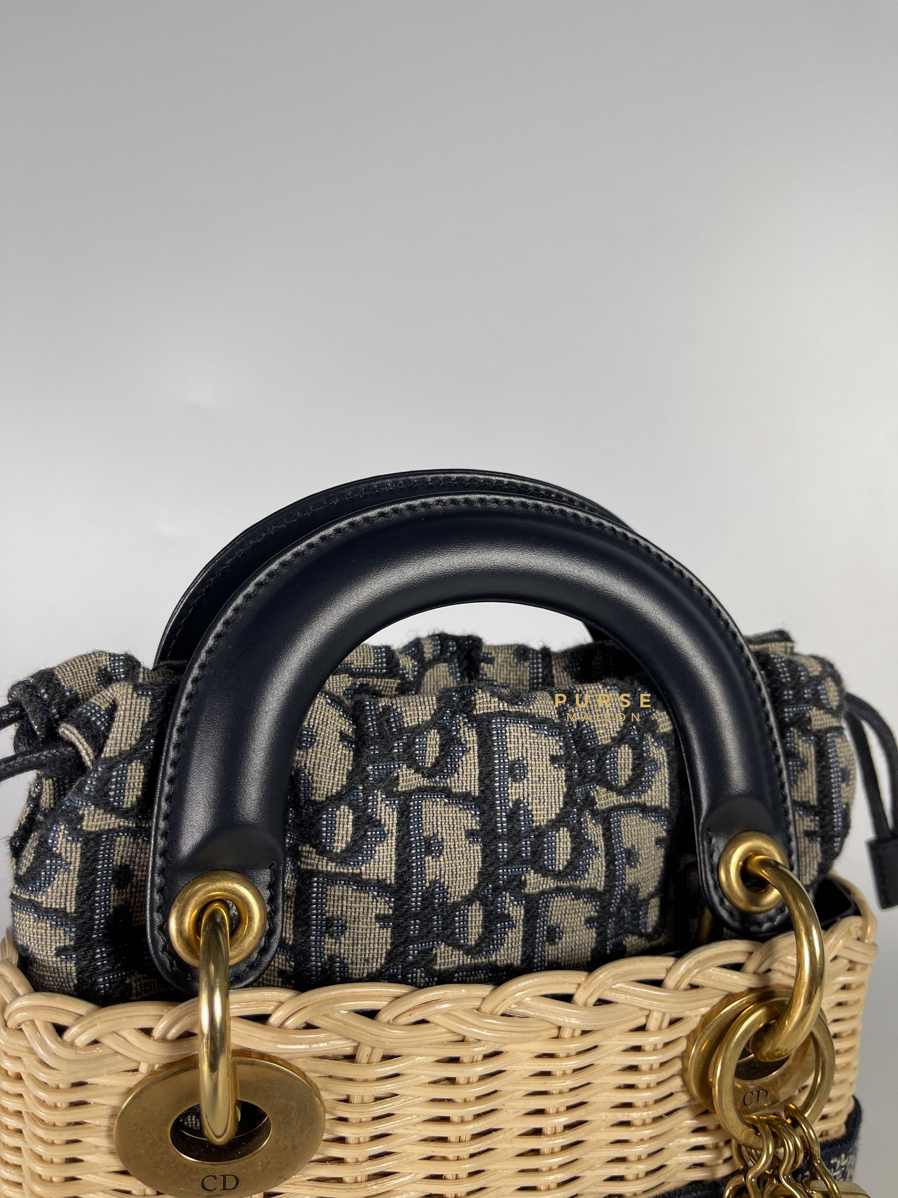Christian Dior Lady Dior Bag Wicker and Oblique Canvas Mini | Purse Maison Luxury Bags Shop