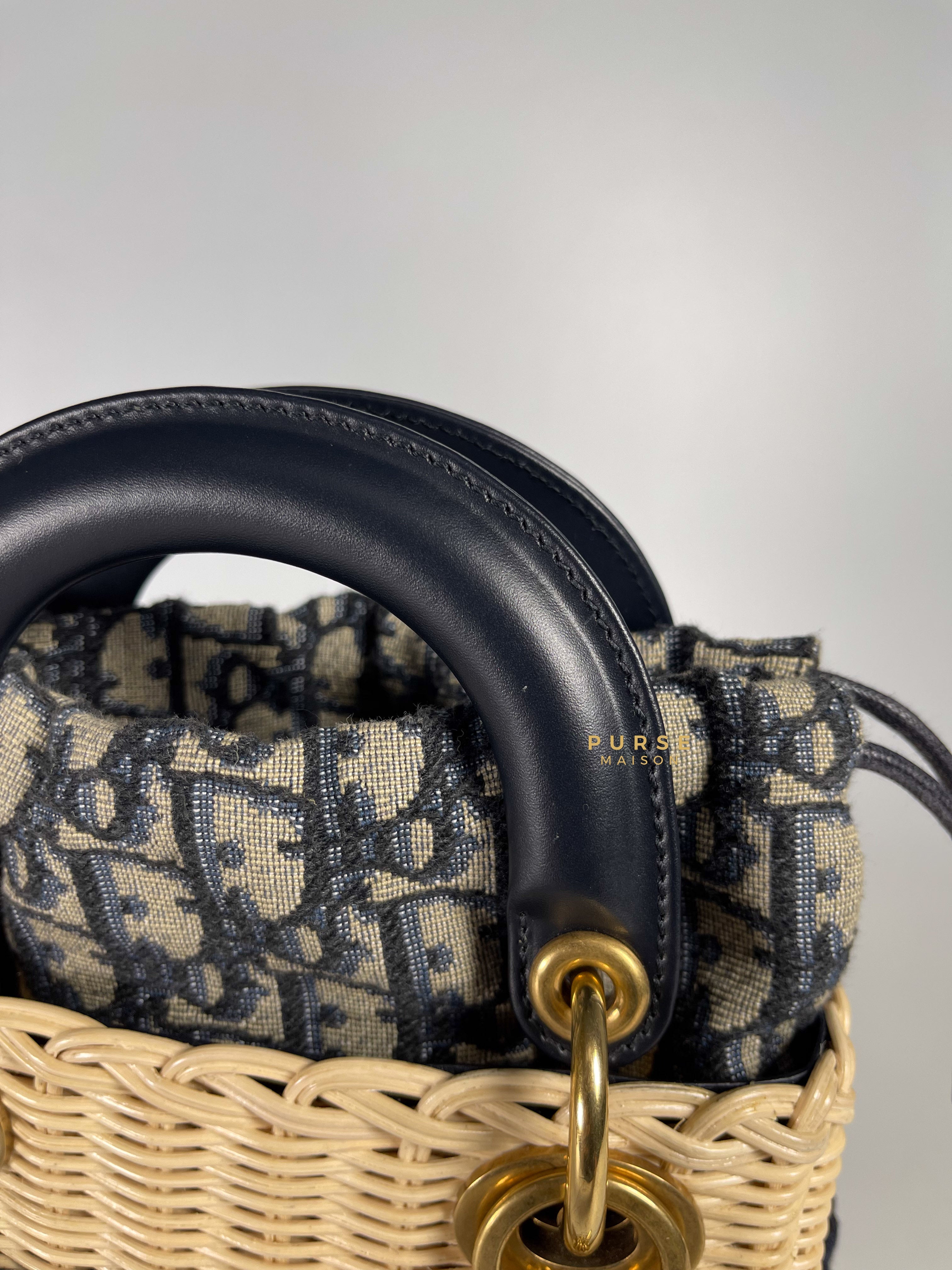 Christian Dior Lady Dior Bag Wicker and Oblique Canvas Mini | Purse Maison Luxury Bags Shop