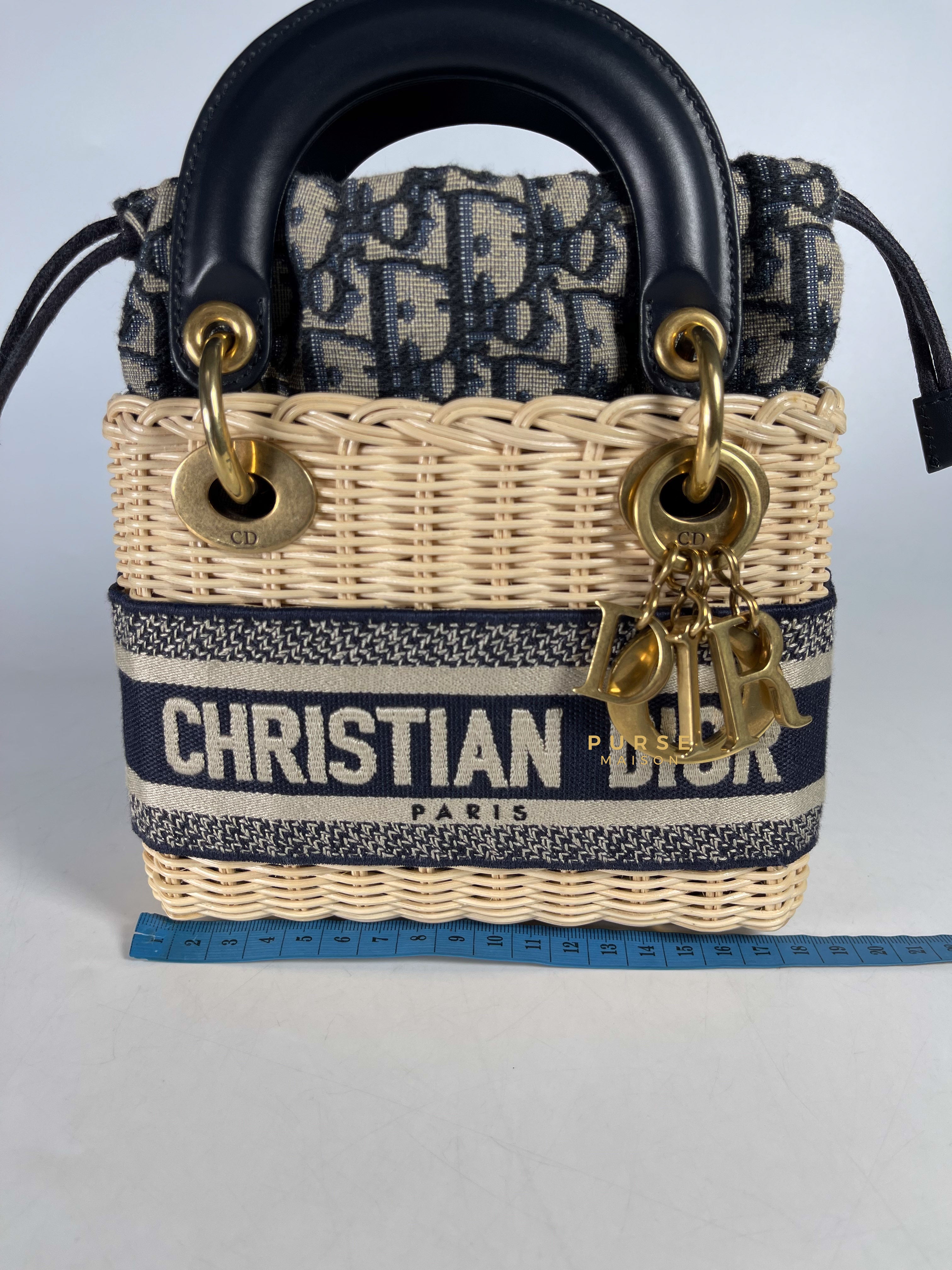 Christian Dior Lady Dior Bag Wicker and Oblique Canvas Mini | Purse Maison Luxury Bags Shop
