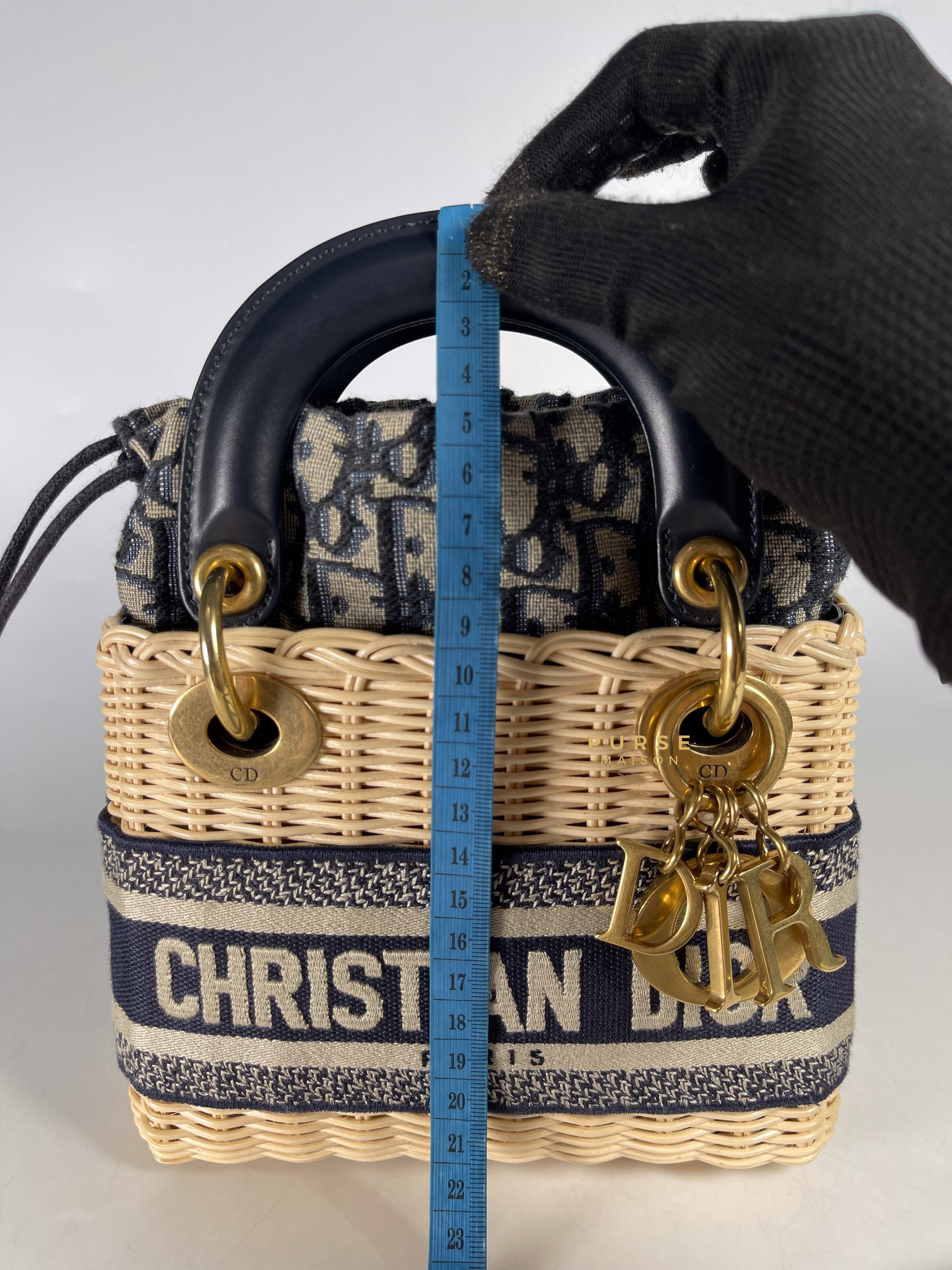 Christian Dior Lady Dior Bag Wicker and Oblique Canvas Mini | Purse Maison Luxury Bags Shop