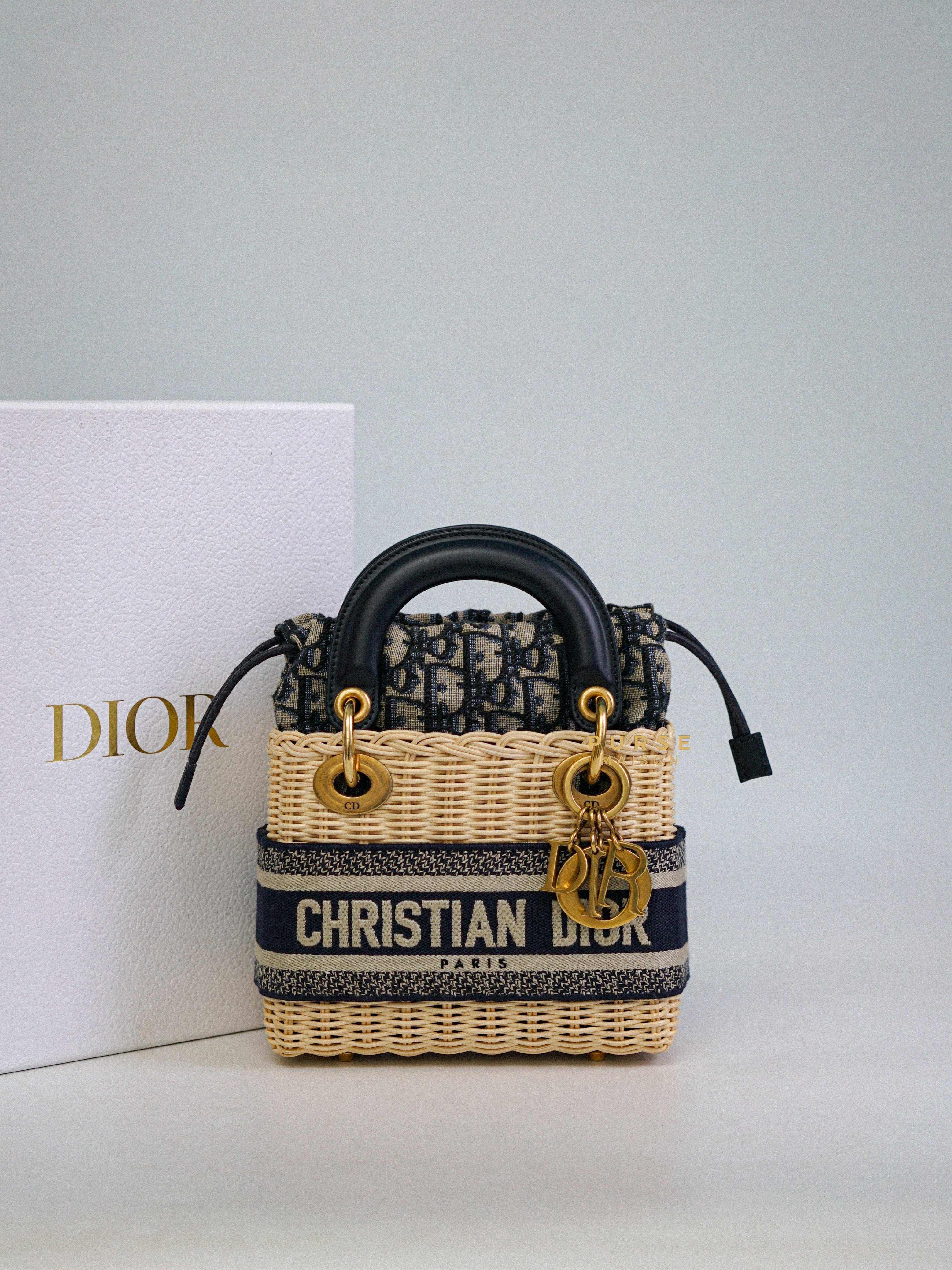 Christian Dior Lady Dior Bag Wicker and Oblique Canvas Mini | Purse Maison Luxury Bags Shop