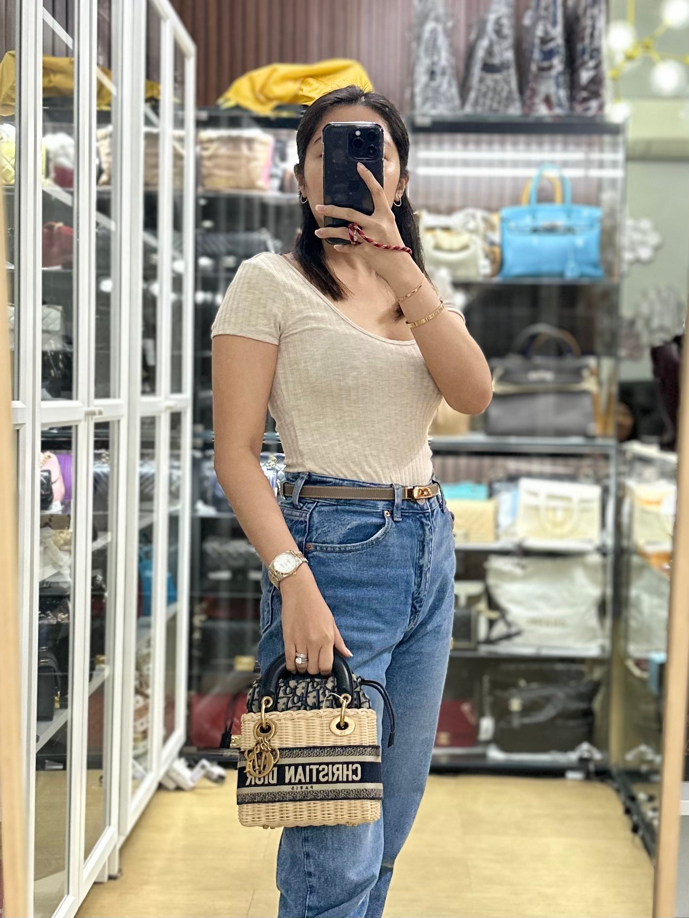 Christian Dior Lady Dior Bag Wicker and Oblique Canvas Mini | Purse Maison Luxury Bags Shop