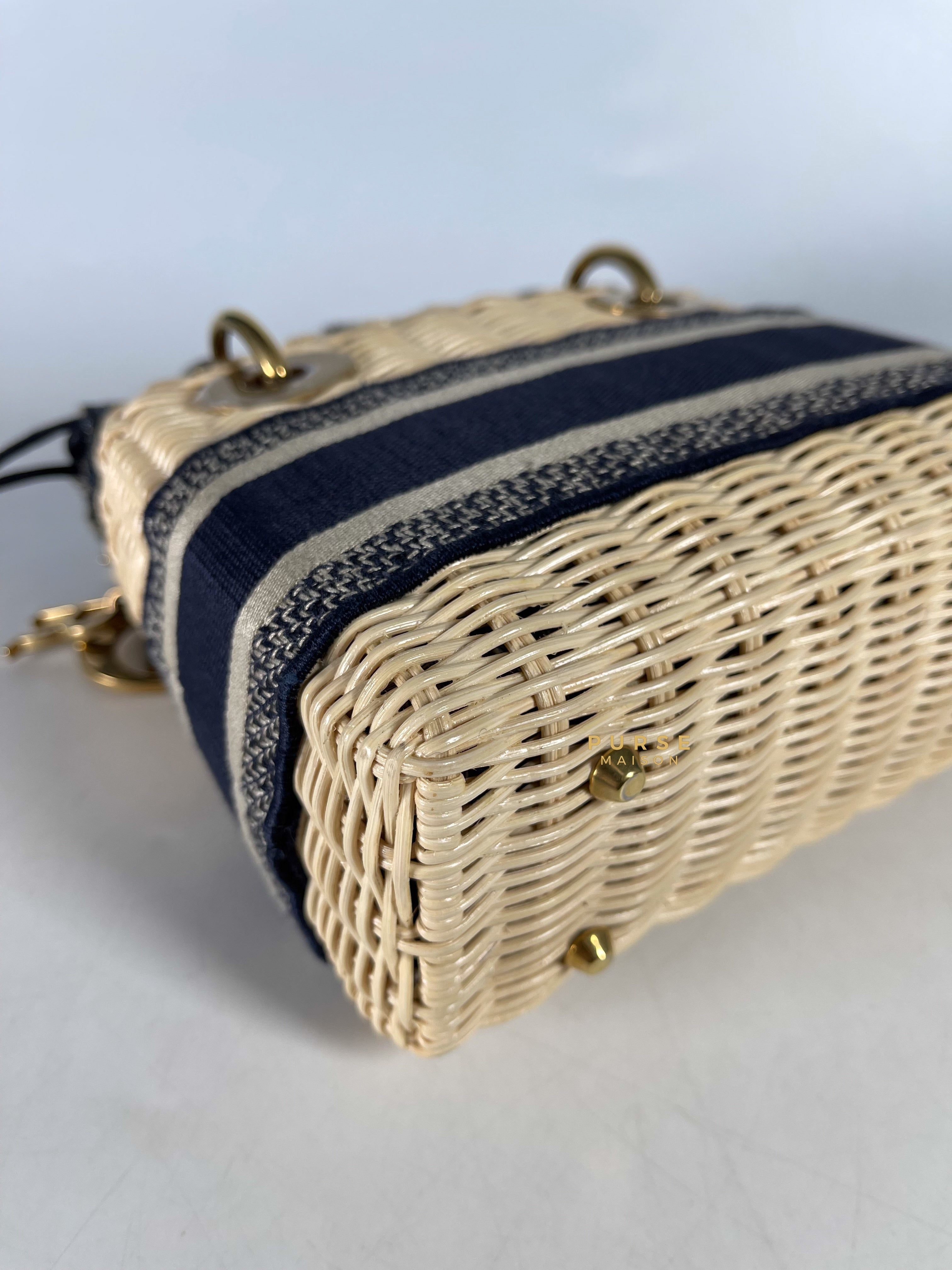 Christian Dior Lady Dior Bag Wicker and Oblique Canvas Mini | Purse Maison Luxury Bags Shop