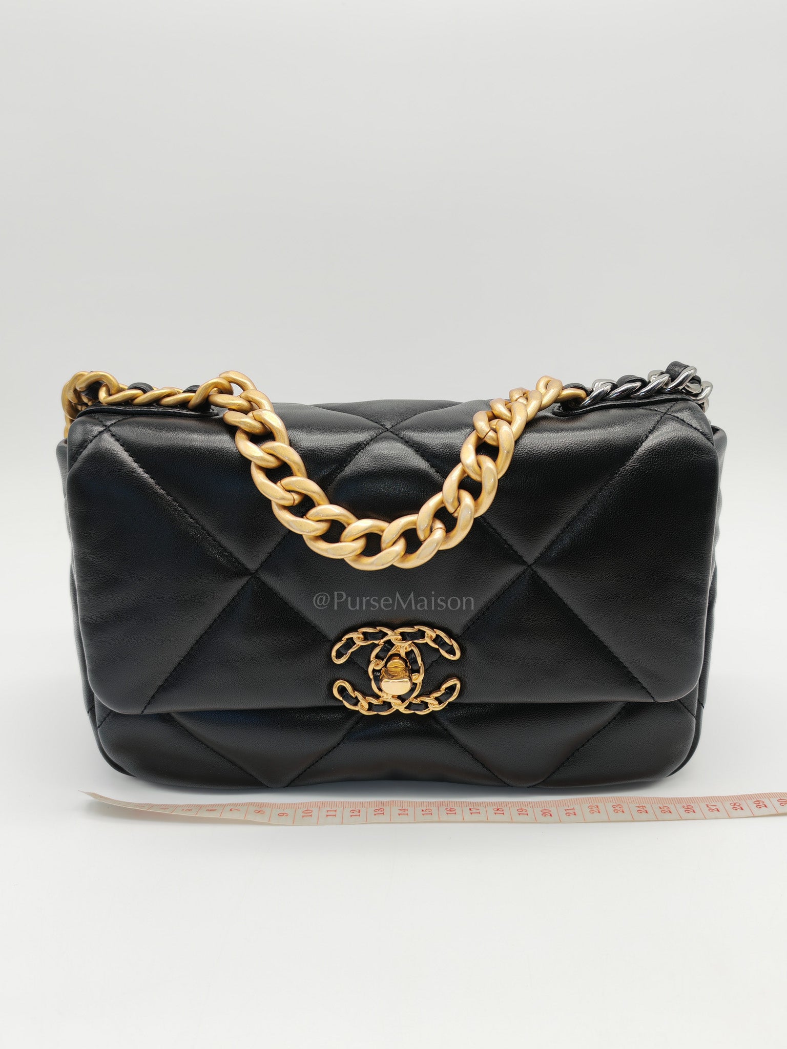 19 Small in Black Quilted Shiny Lambskin & Mix Hardware Microchip