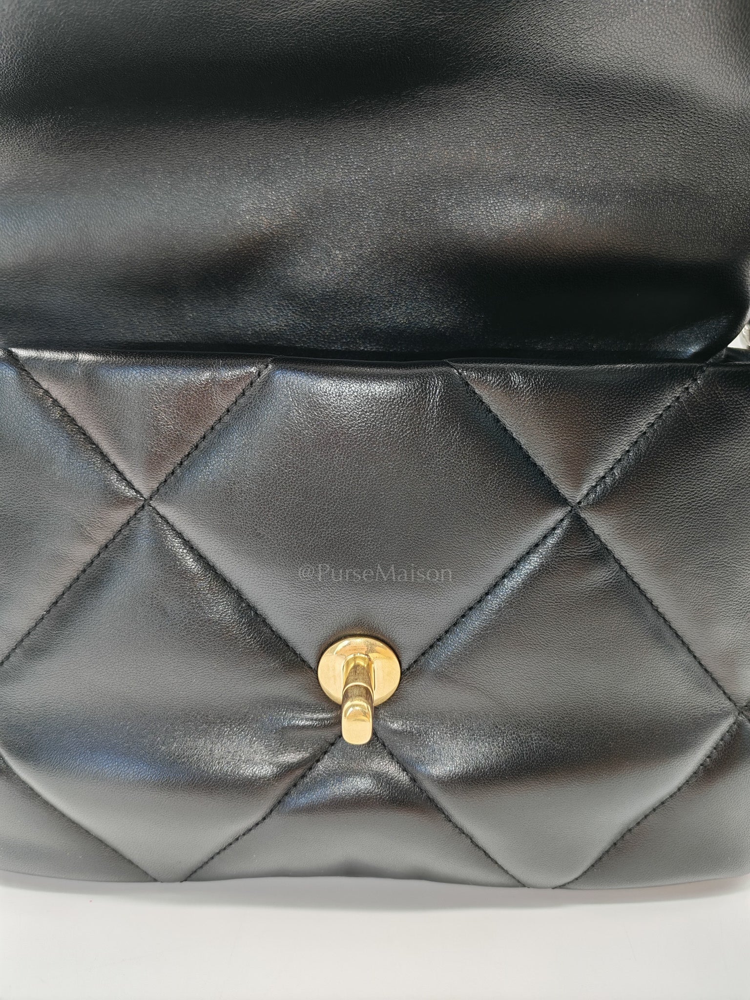 19 Small in Black Quilted Shiny Lambskin & Mix Hardware Microchip