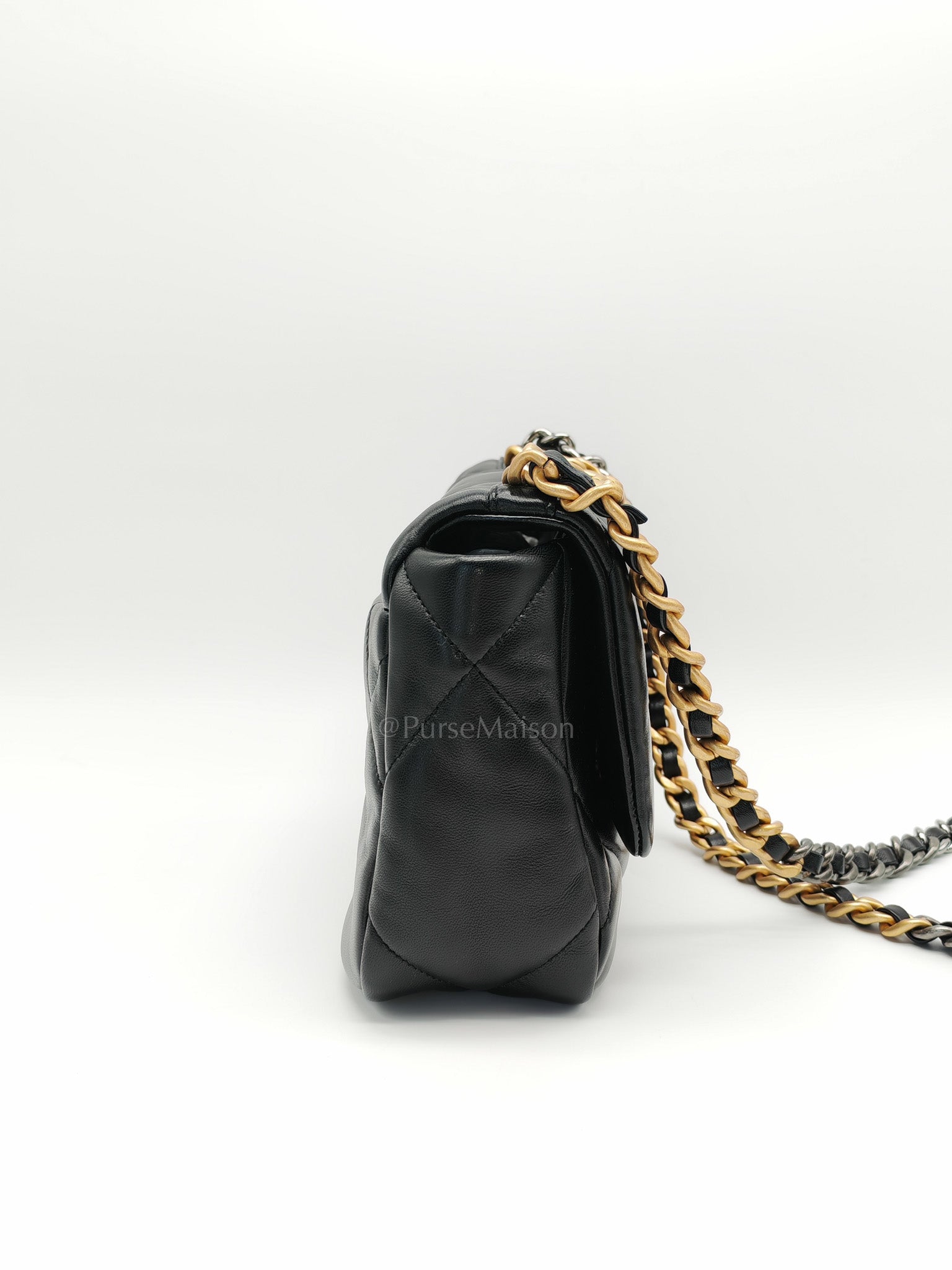 19 Small in Black Quilted Shiny Lambskin & Mix Hardware Microchip