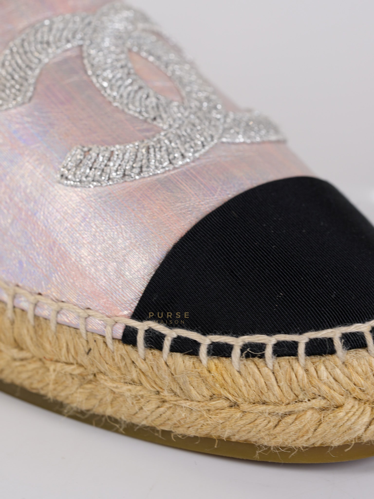 Laminated Lambskin Pink Grosgrain Embroidered CC Espadrilles Size 39 EU (24.5cm) | Purse Maison Luxury Bags Shop