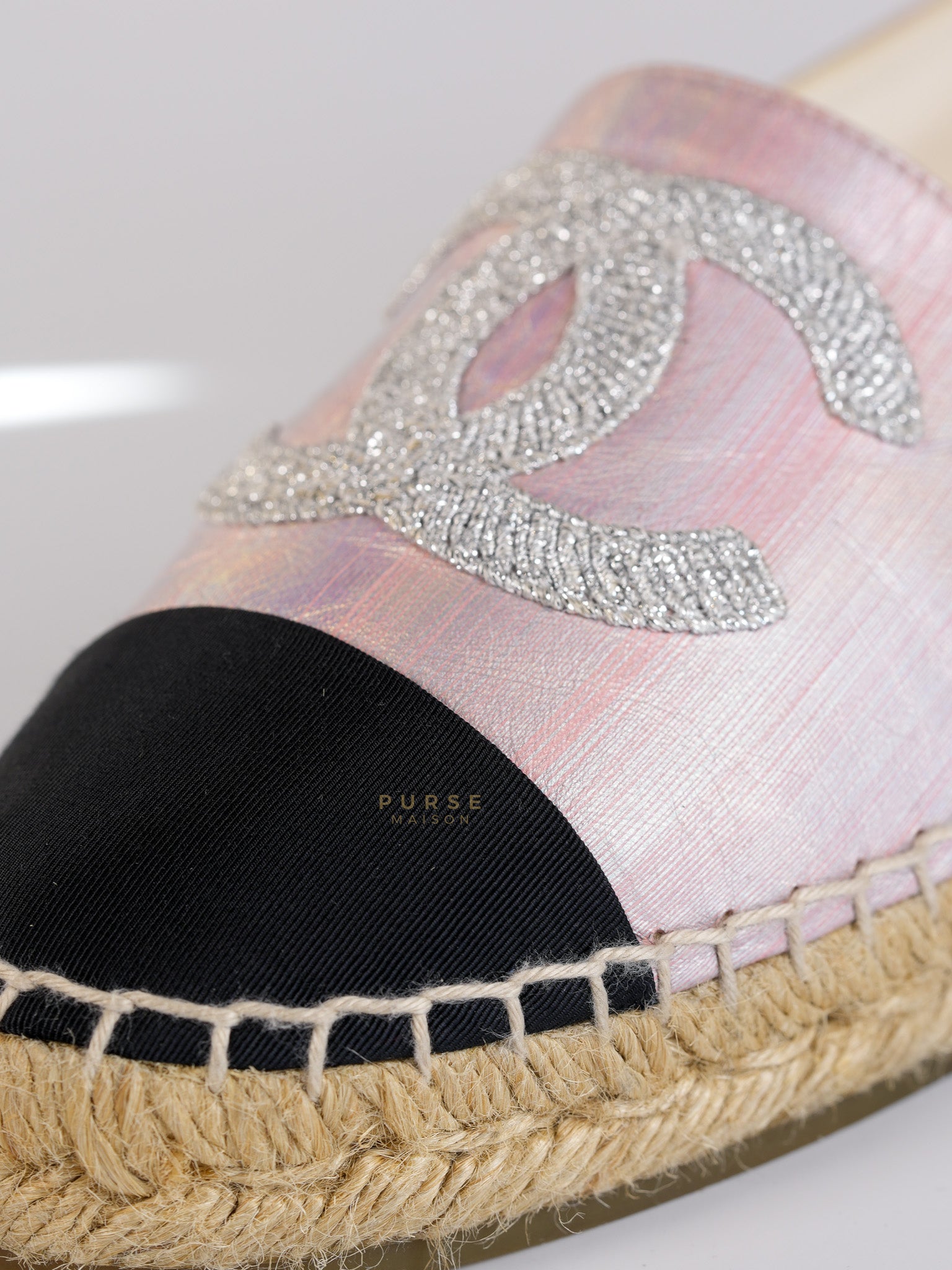 Laminated Lambskin Pink Grosgrain Embroidered CC Espadrilles Size 39 EU (24.5cm) | Purse Maison Luxury Bags Shop