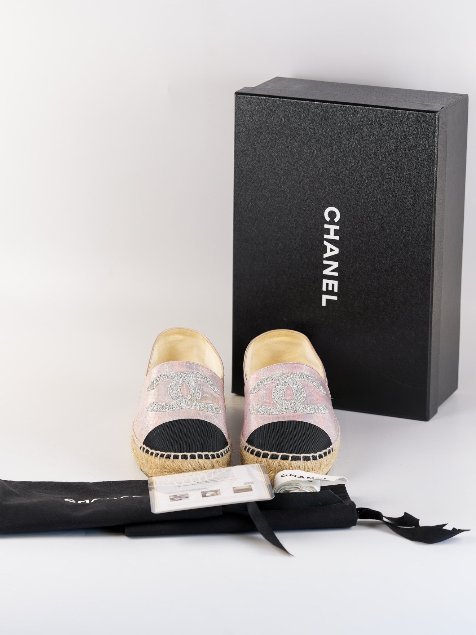 Laminated Lambskin Pink Grosgrain Embroidered CC Espadrilles Size 39 EU (24.5cm) | Purse Maison Luxury Bags Shop