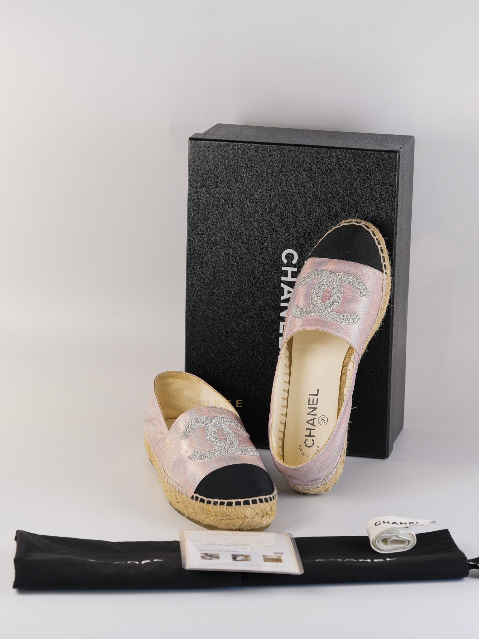 Laminated Lambskin Pink Grosgrain Embroidered CC Espadrilles Size 39 EU (24.5cm) | Purse Maison Luxury Bags Shop