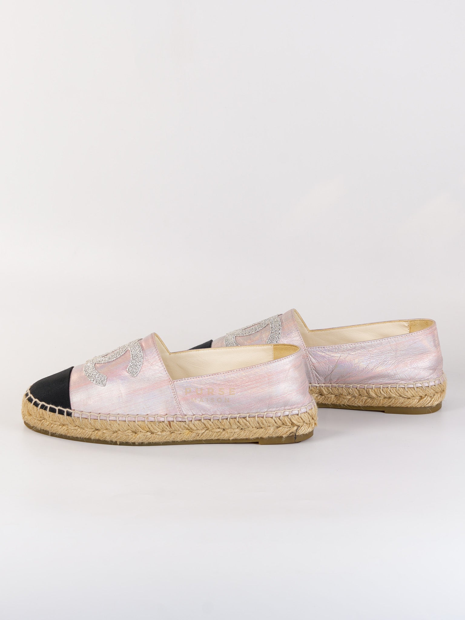 Laminated Lambskin Pink Grosgrain Embroidered CC Espadrilles Size 39 EU (24.5cm) | Purse Maison Luxury Bags Shop