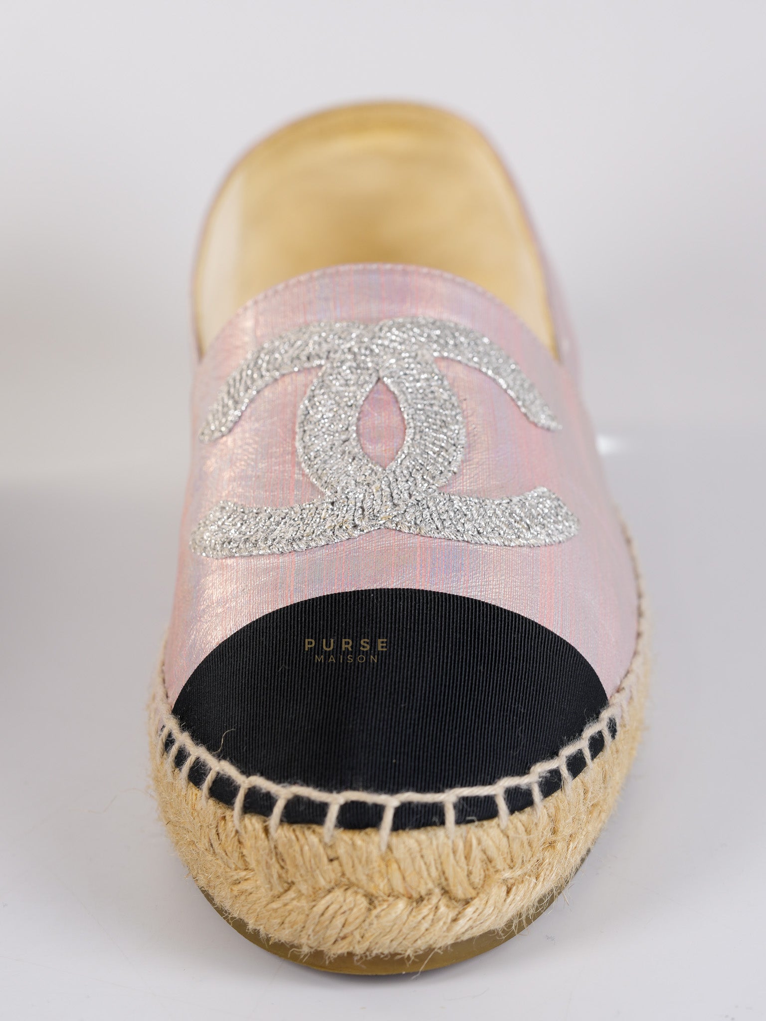 Laminated Lambskin Pink Grosgrain Embroidered CC Espadrilles Size 39 EU (24.5cm) | Purse Maison Luxury Bags Shop