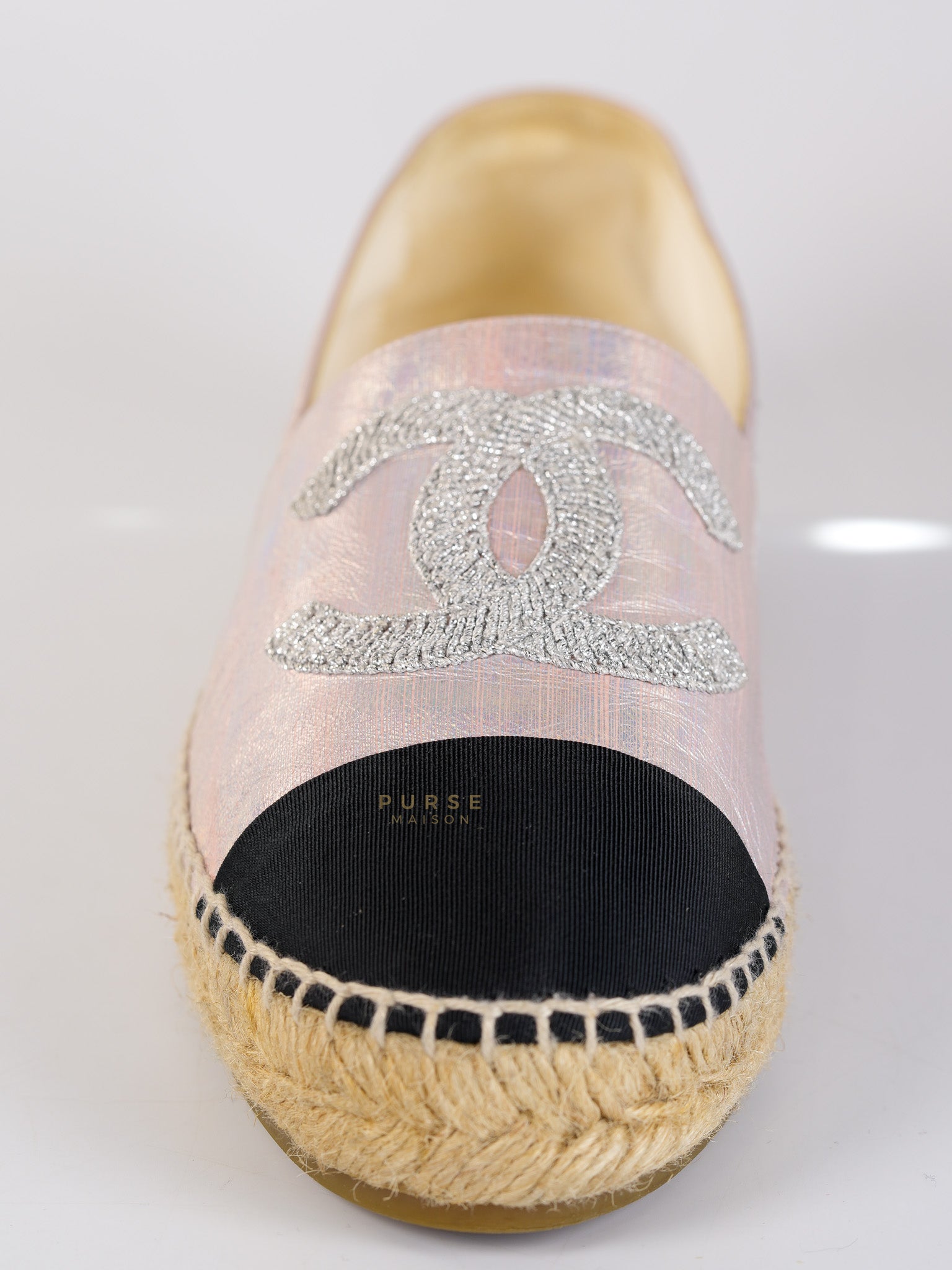 Laminated Lambskin Pink Grosgrain Embroidered CC Espadrilles Size 39 EU (24.5cm) | Purse Maison Luxury Bags Shop