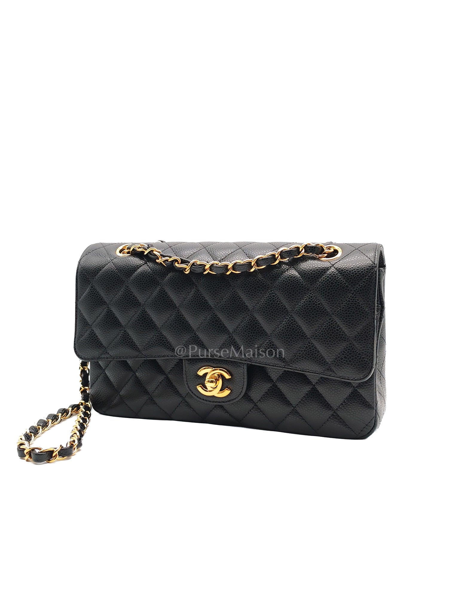 Classic Double Flap Medium in Black Caviar Leather and Gold Hardware (Microchip) | Purse Maison Luxury Bags Shop
