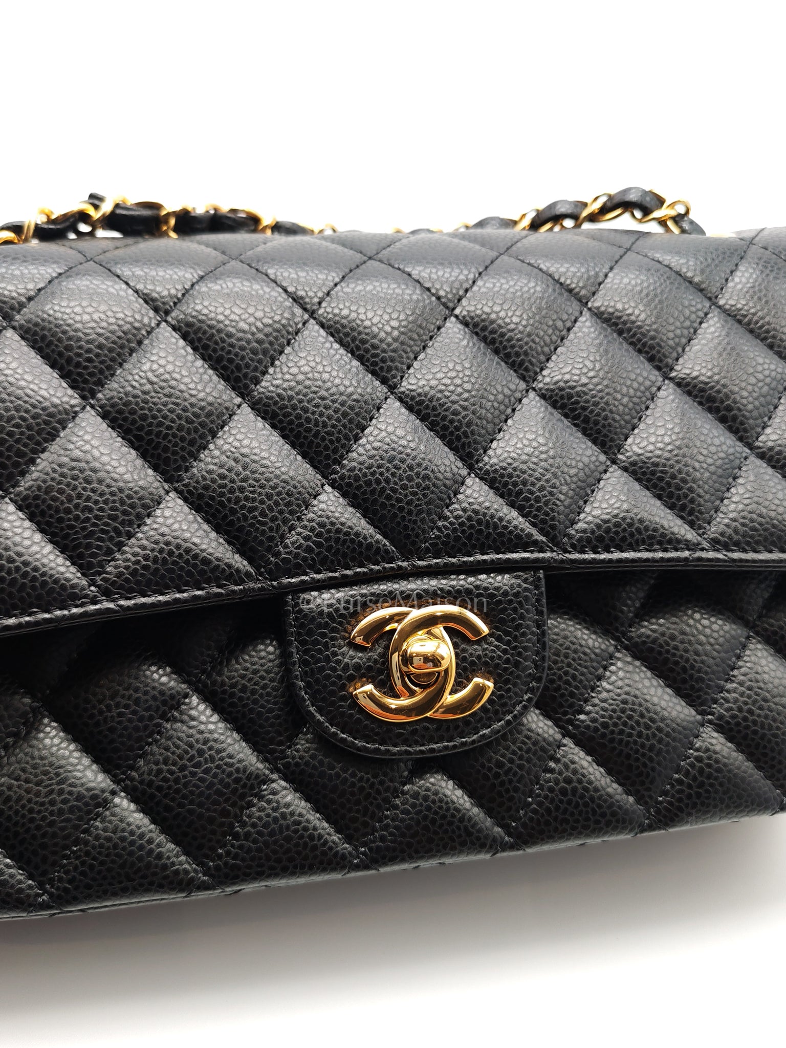 Classic Double Flap Medium in Black Caviar Leather and Gold Hardware (Microchip) | Purse Maison Luxury Bags Shop