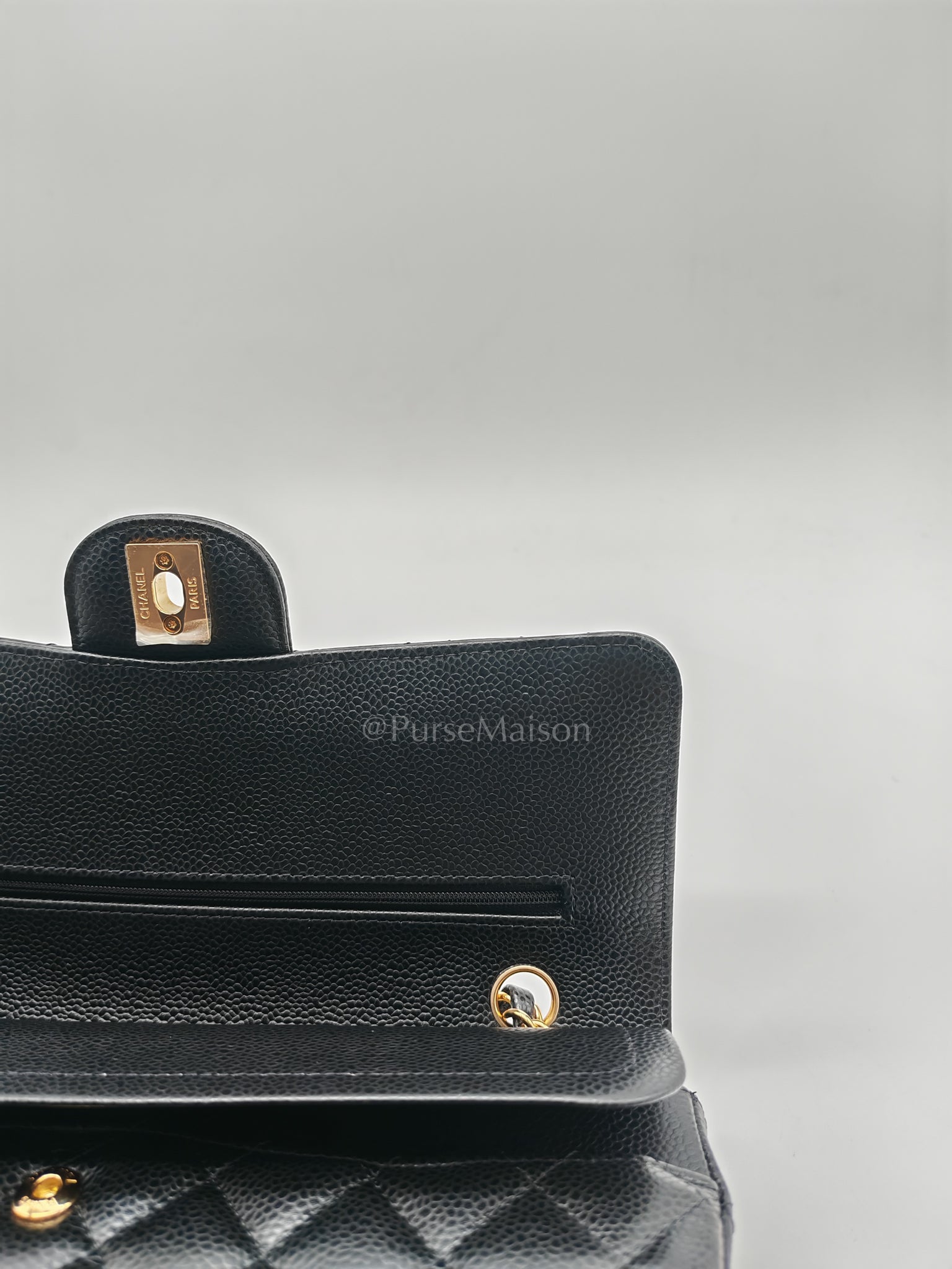 Classic Double Flap Medium in Black Caviar Leather and Gold Hardware (Microchip) | Purse Maison Luxury Bags Shop