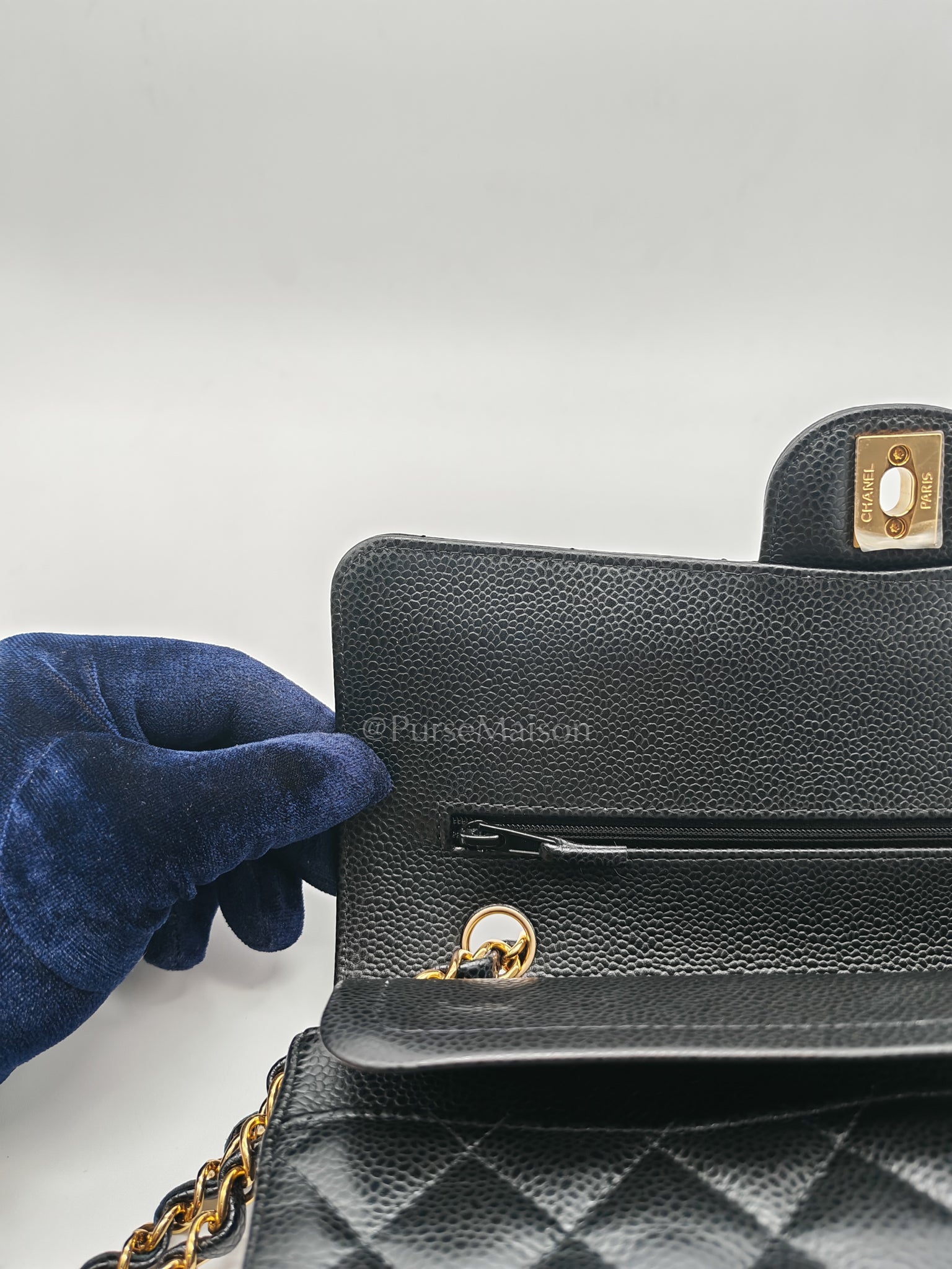 Classic Double Flap Medium in Black Caviar Leather and Gold Hardware (Microchip) | Purse Maison Luxury Bags Shop