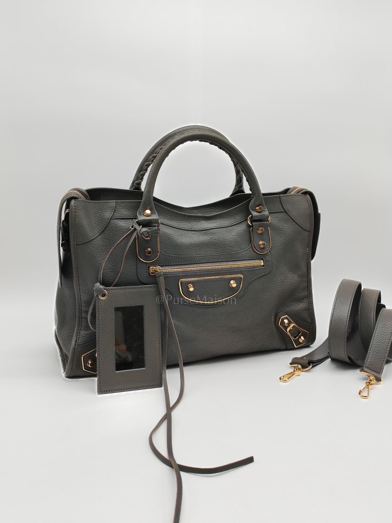Metallic Edge City Bag in Charcoal Grey