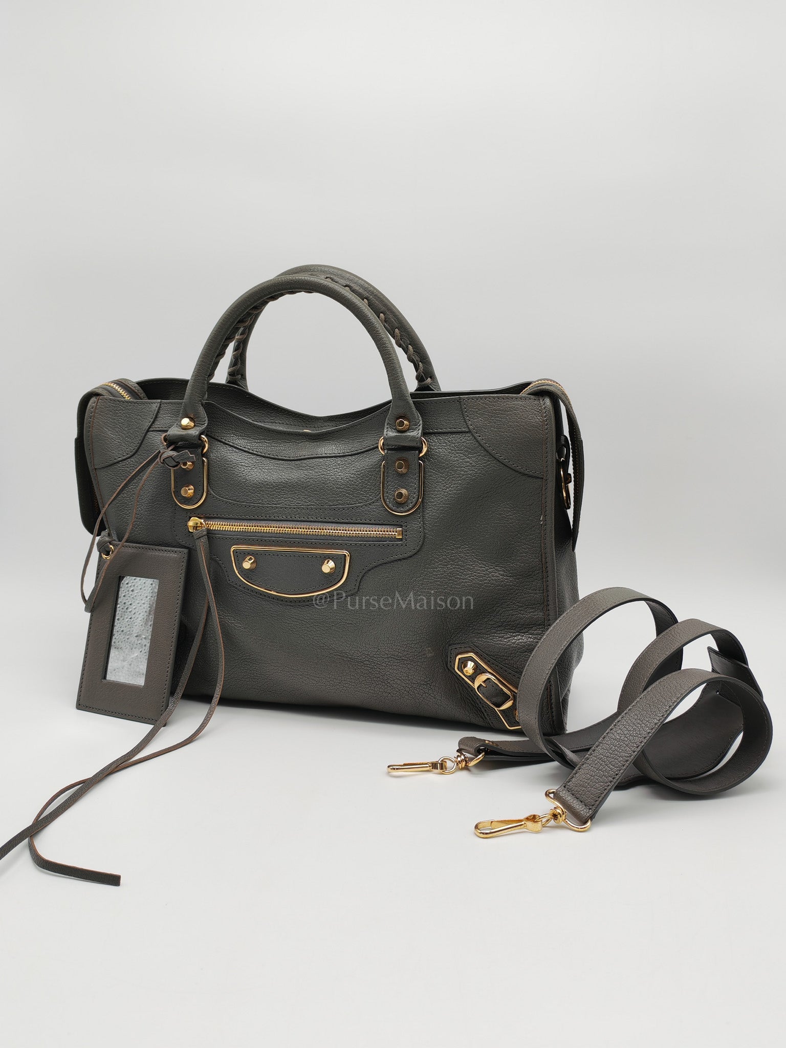 Metallic Edge City Bag in Charcoal Grey