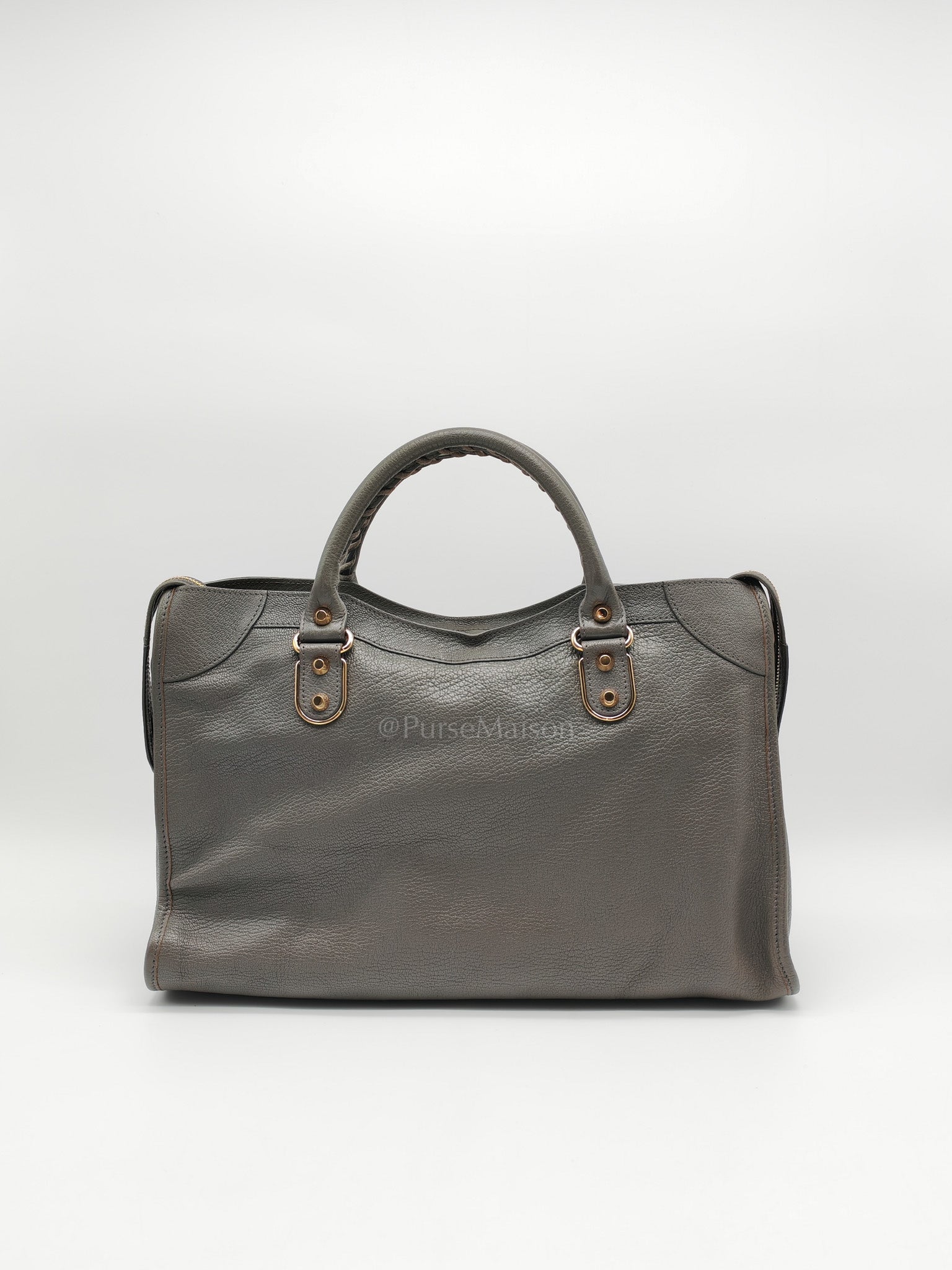 Metallic Edge City Bag in Charcoal Grey