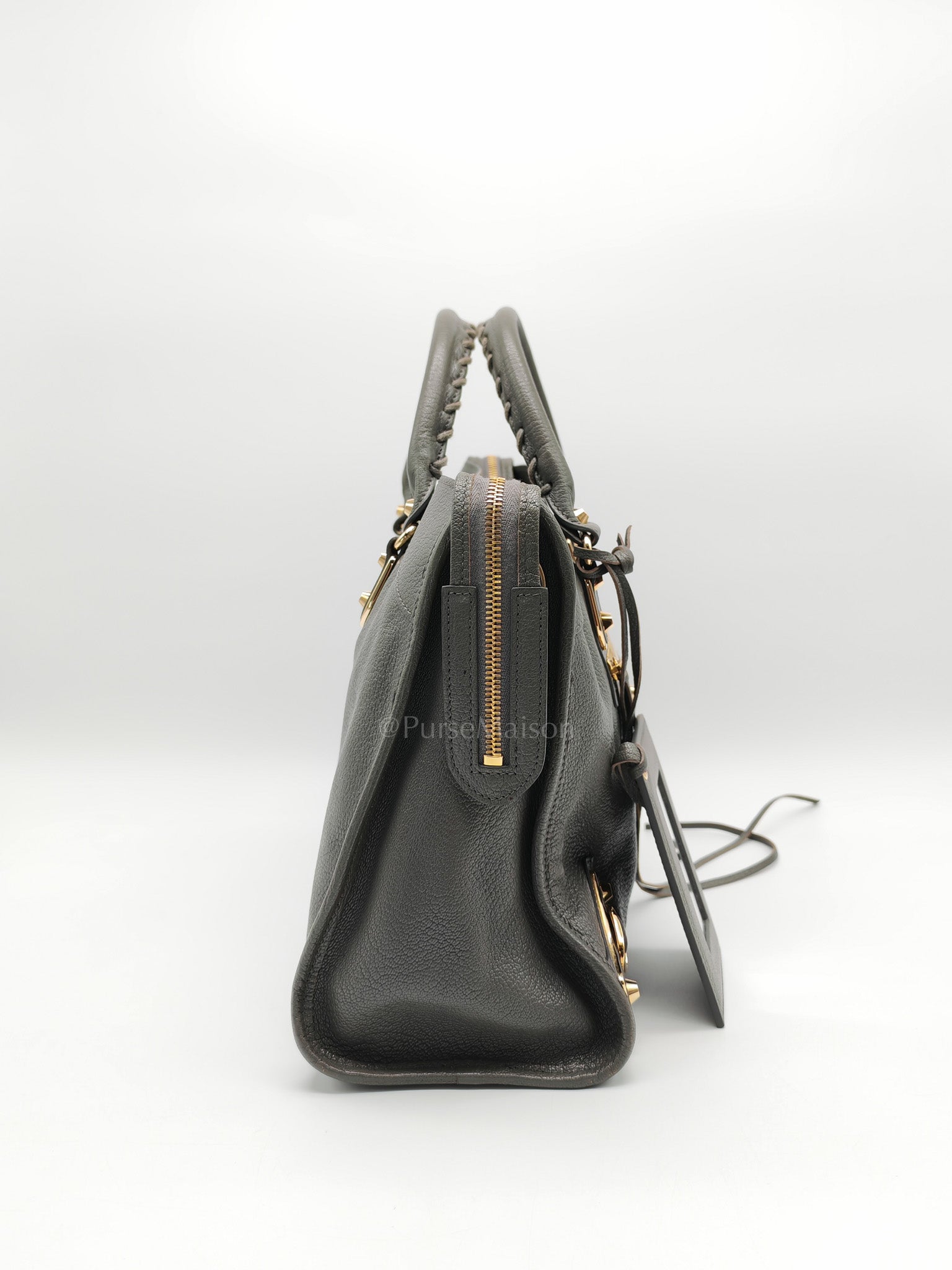 Metallic Edge City Bag in Charcoal Grey