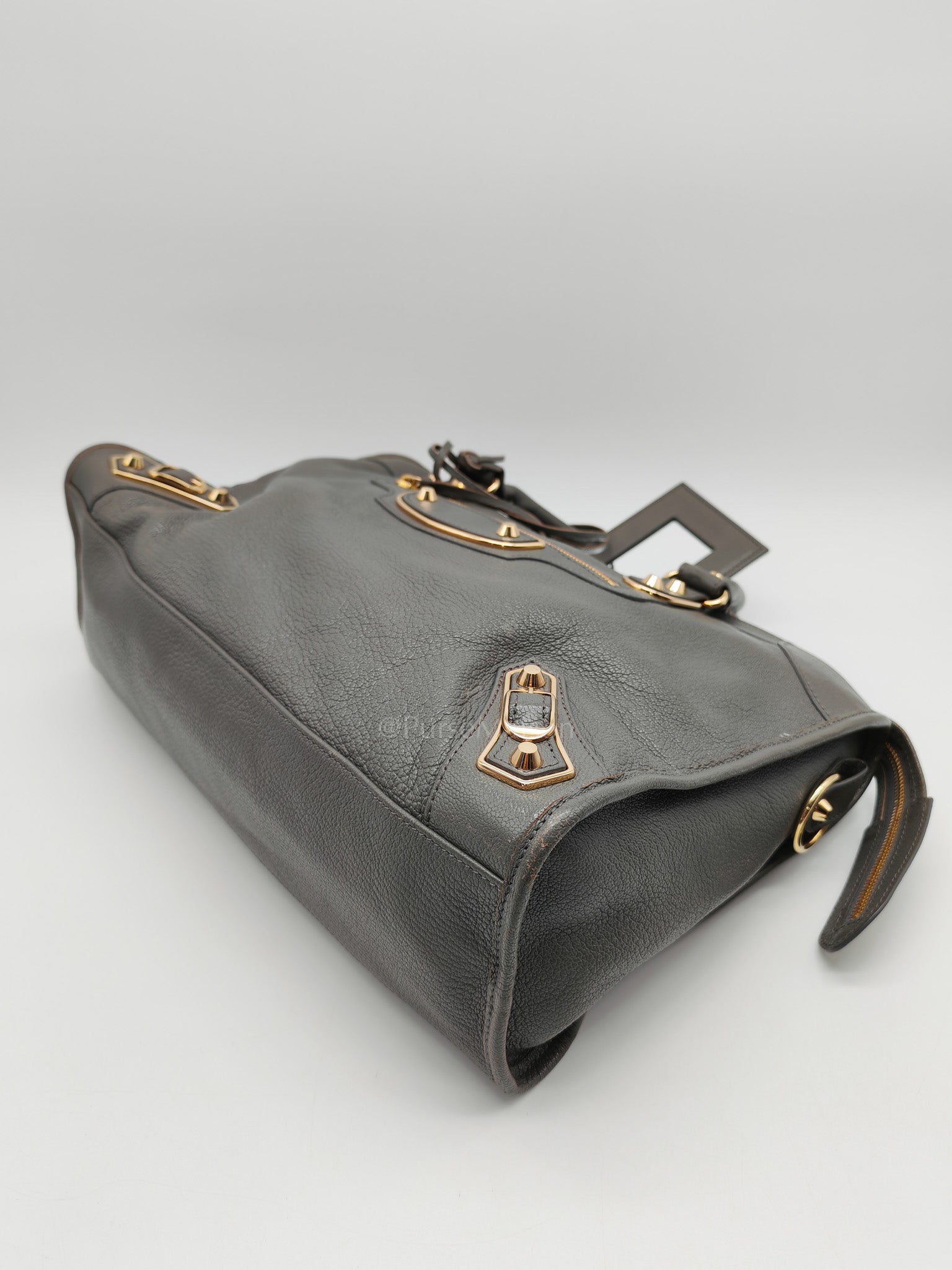 Metallic Edge City Bag in Charcoal Grey