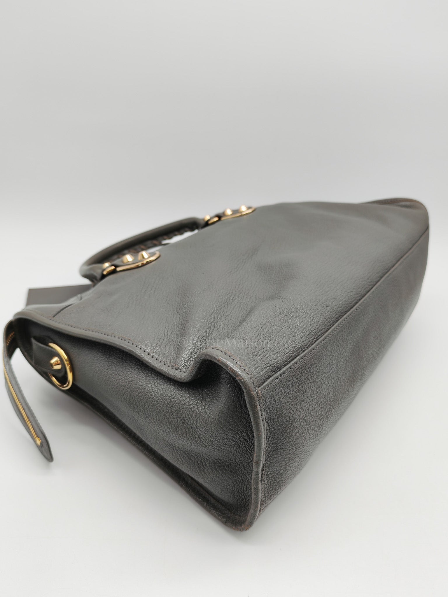 Metallic Edge City Bag in Charcoal Grey