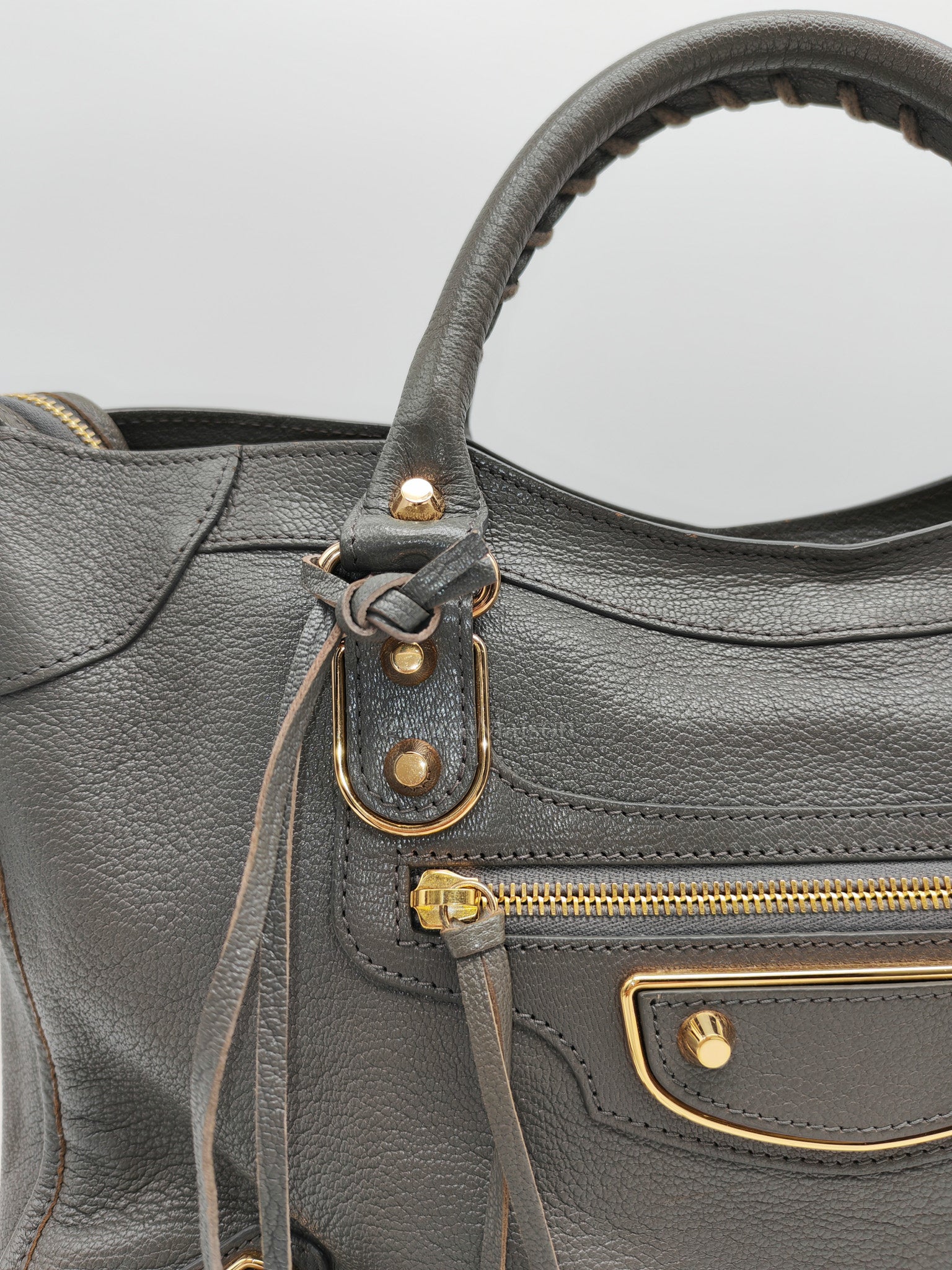 Metallic Edge City Bag in Charcoal Grey